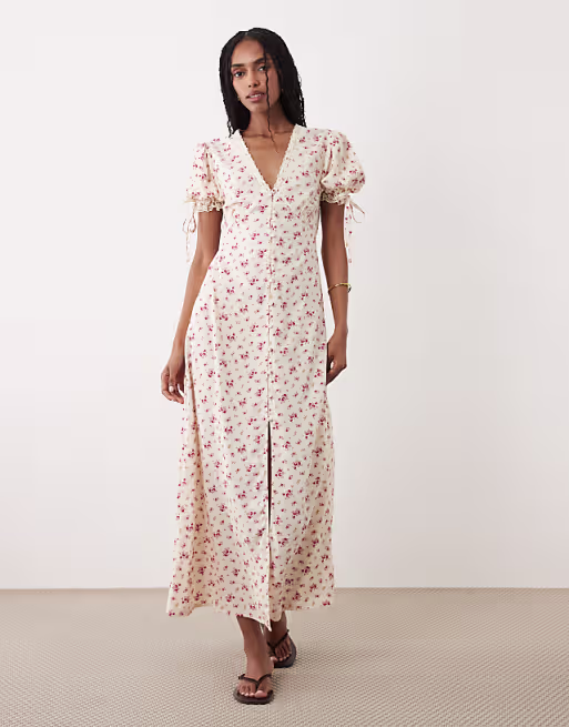 Miss Selfridge button up maxi tea dress in vintage ditsy