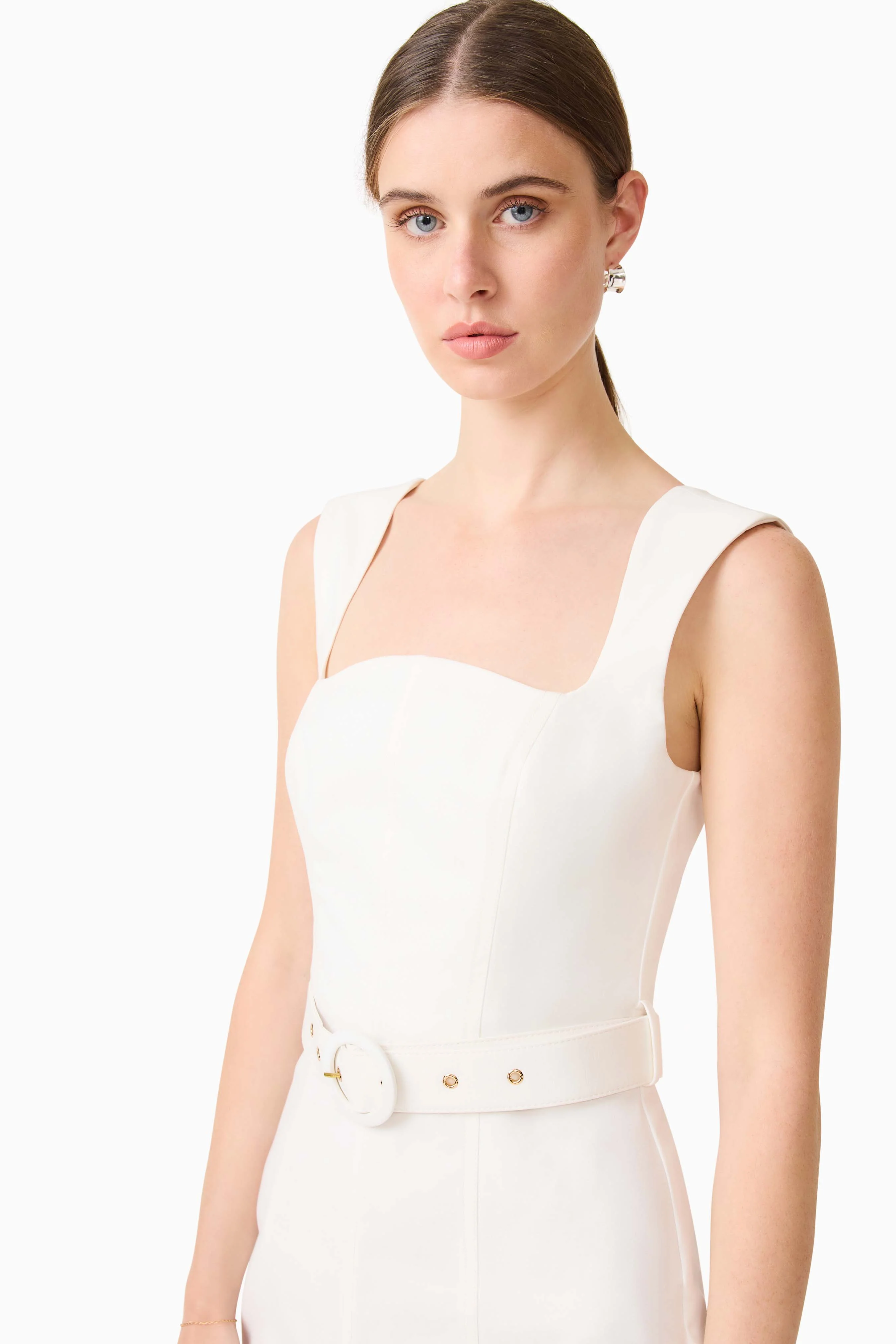 Nydia Fit & Flare Maxi Dress in White