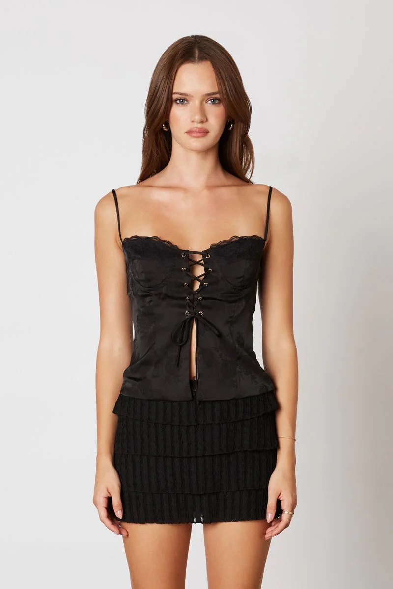 Lace Up Jacquard Bustier Top