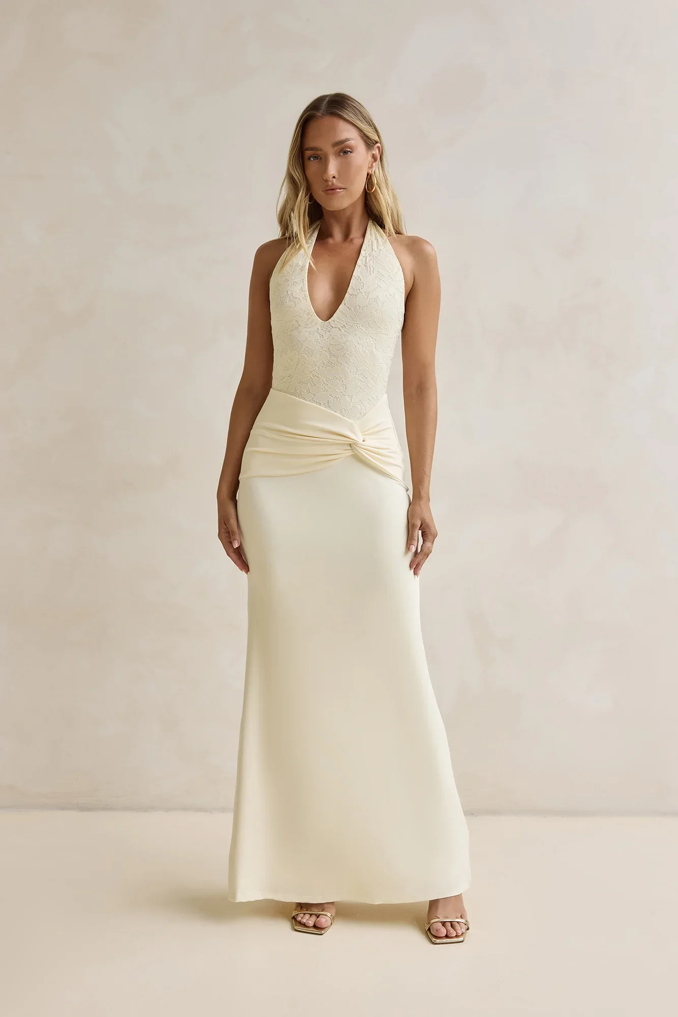 Seaside Glow Halter Maxi Dress Yellow