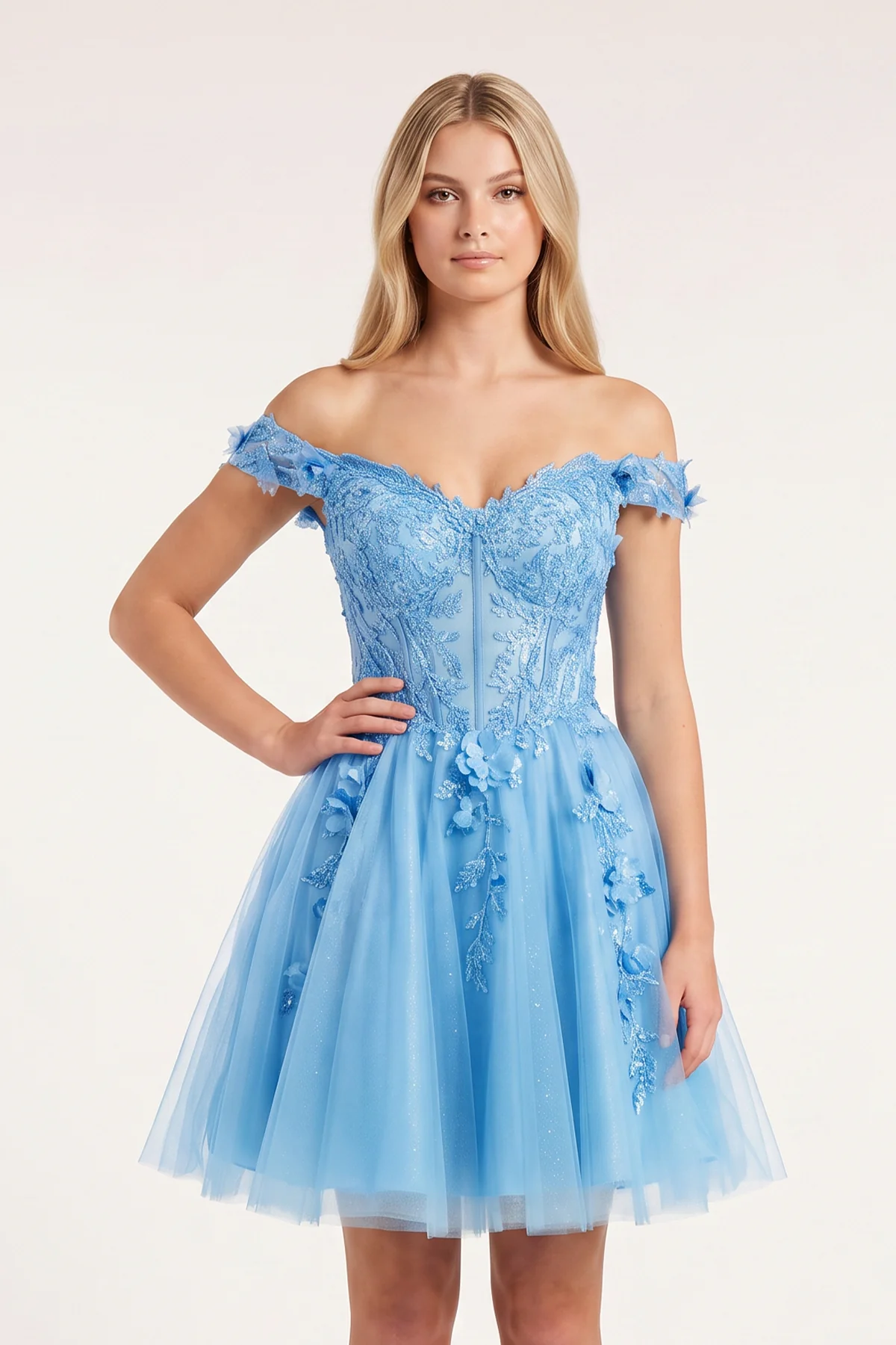 Green Off-the-Shoulder Beaded Appliques A-Line Homecoming Dress