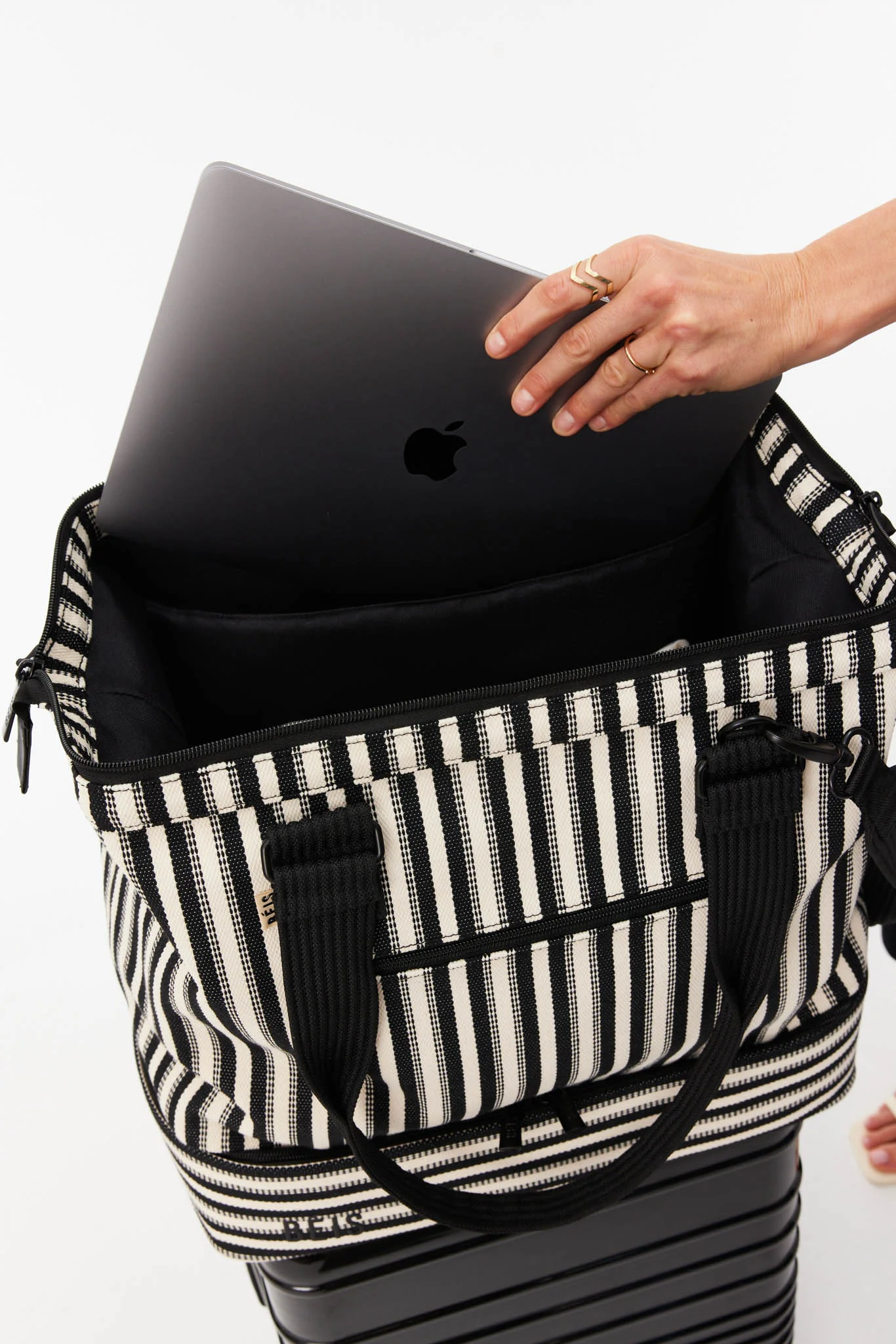 BEIS 'The Mini Weekender in Black Stripe