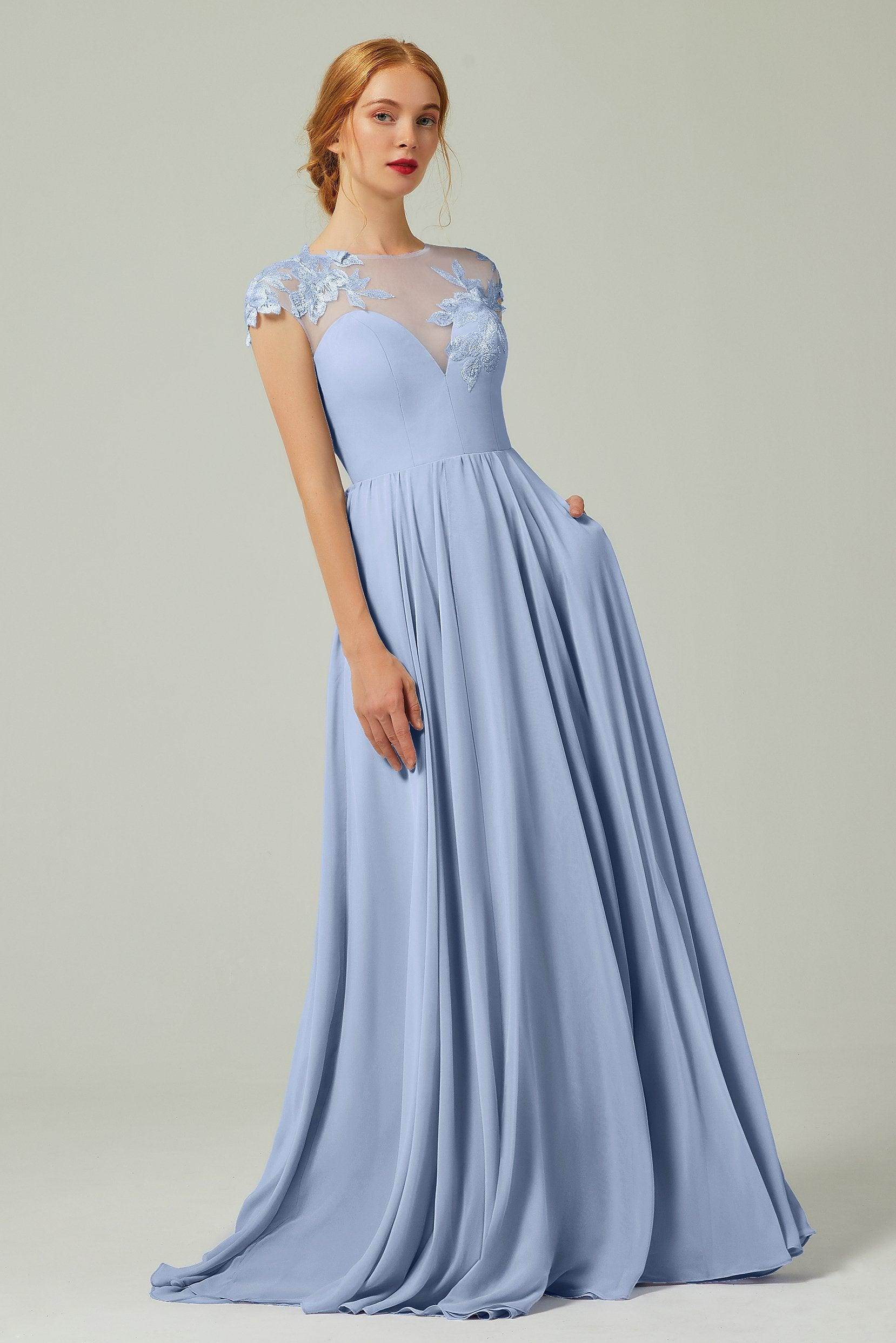 A-Line Sweep-Brush Train Chiffon Bridesmaid Dress CB0248