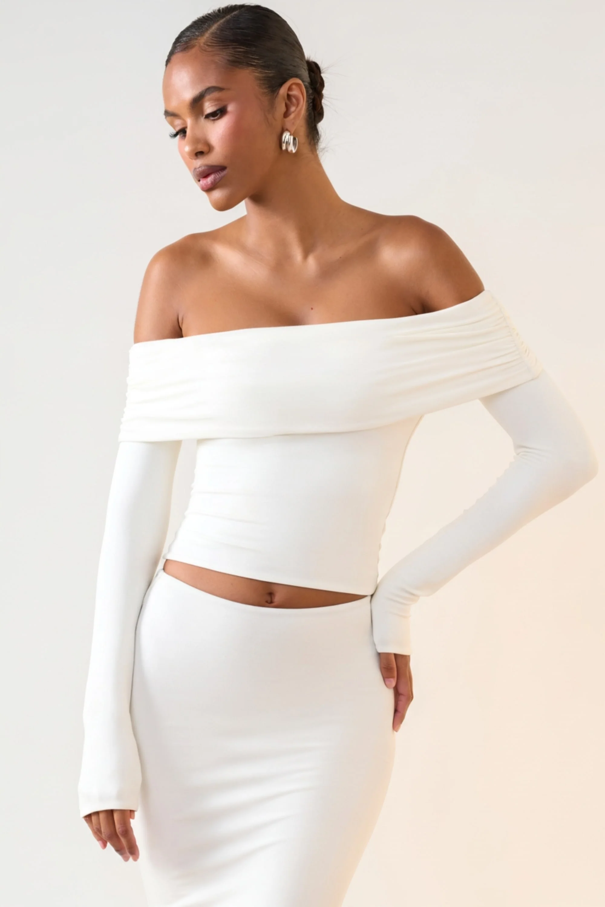 Modal Off-Shoulder Long-Sleeve Top in White