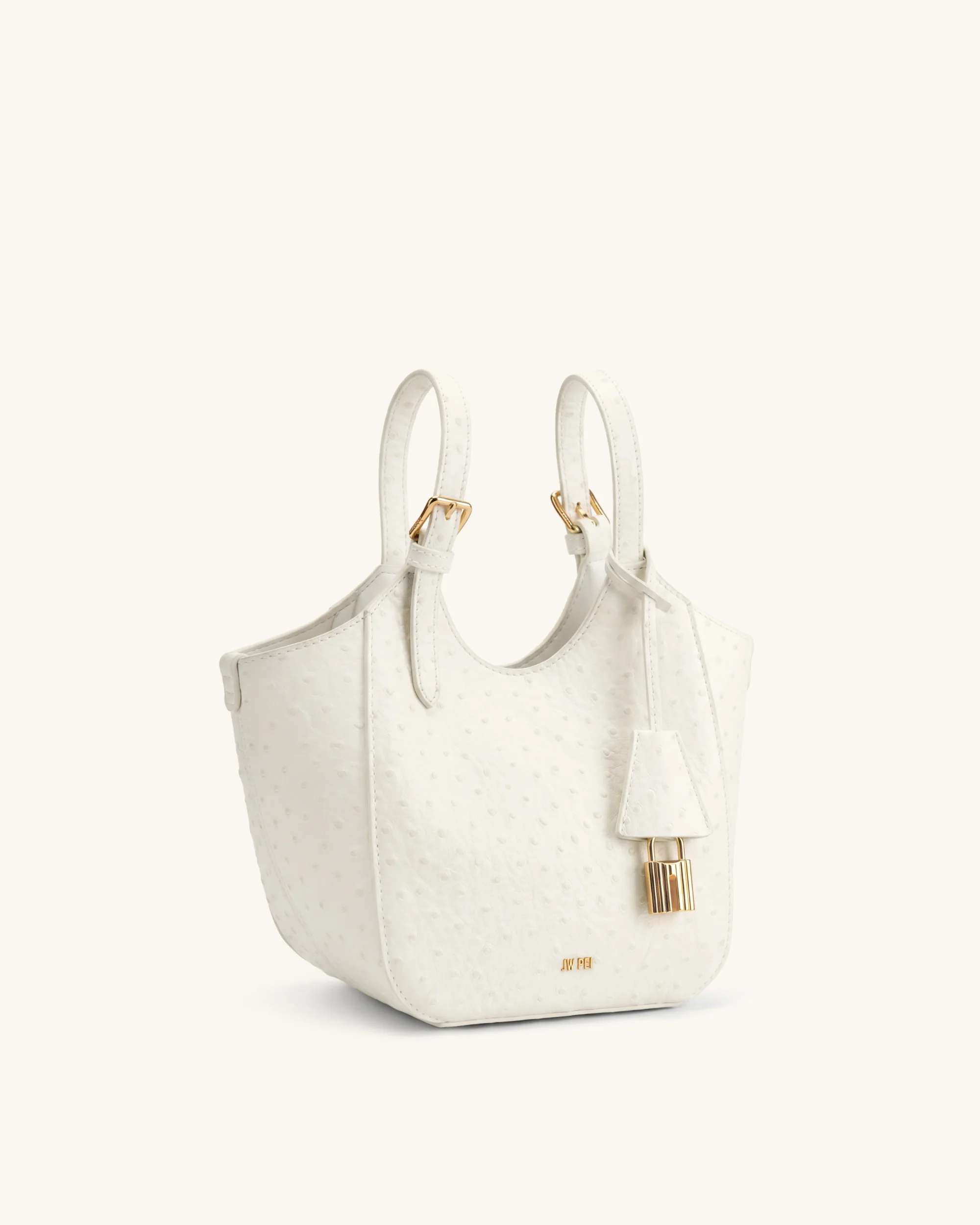 Ines Faux Ostrich Padlock Tote Bag - White