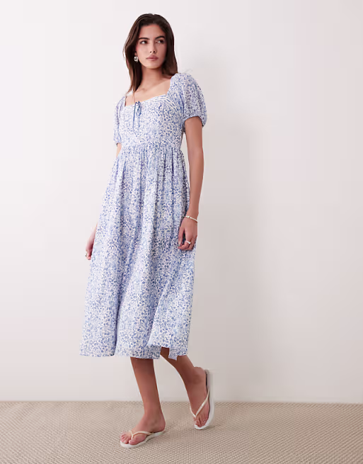 Abercrombie & Fitch milkmaid maxi dress in blue floral print