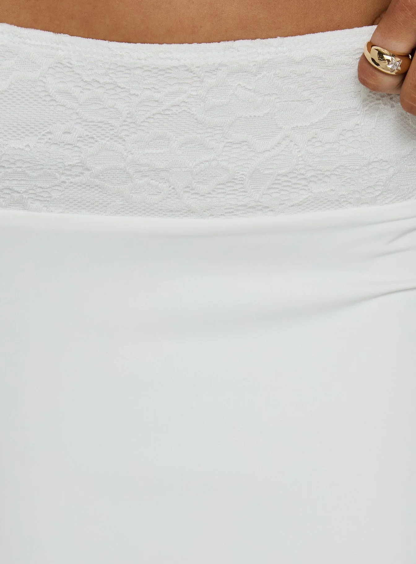 Zenaide Lace Detail Midi Skirt White