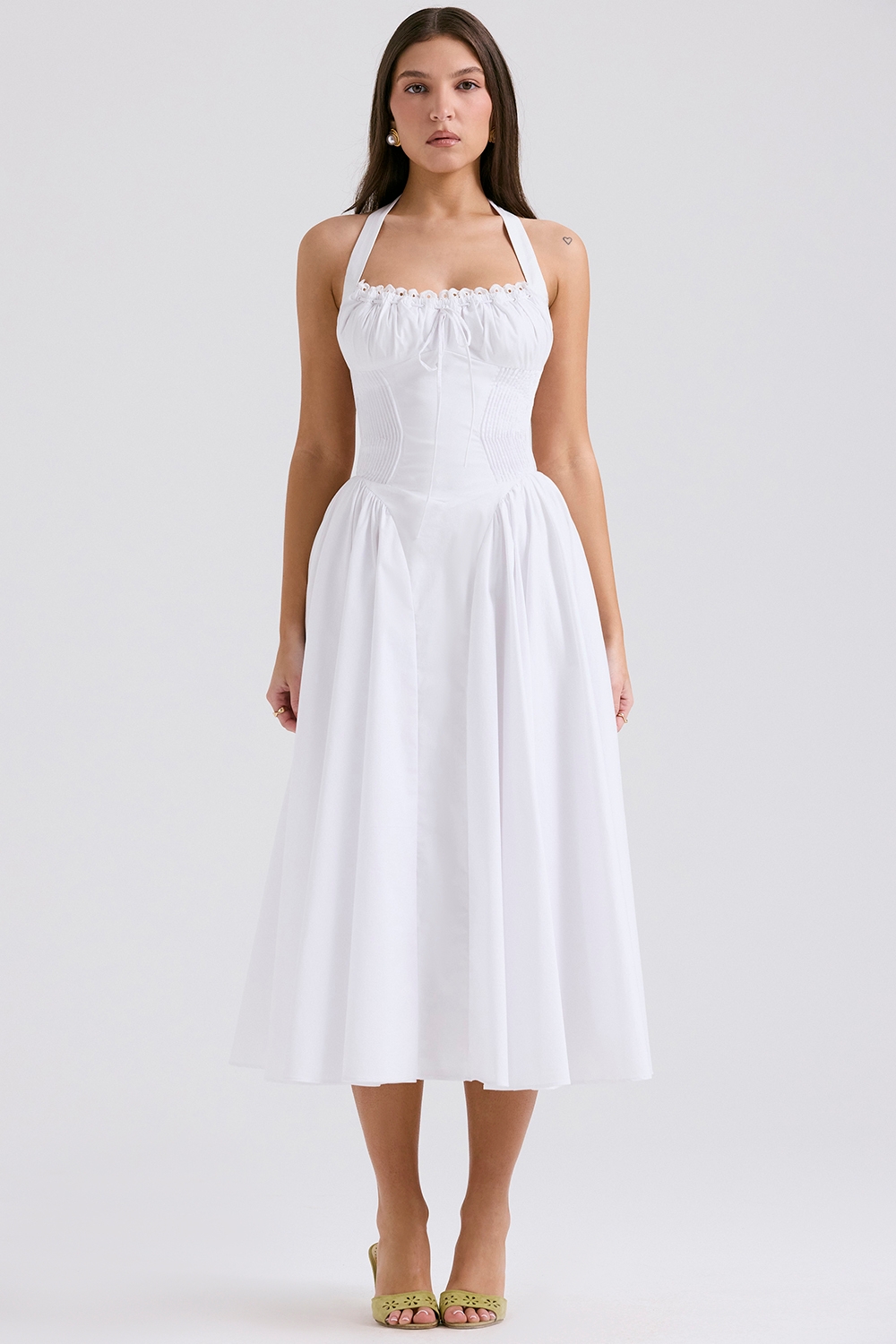 White Cotton Halter Sundress