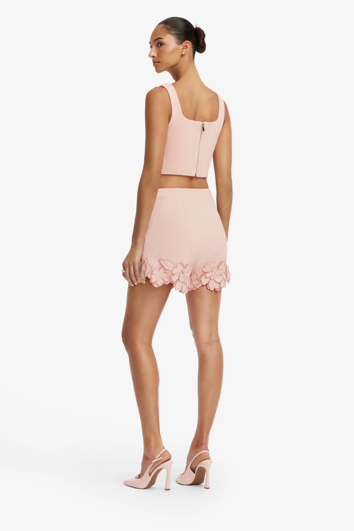Vivian Appliqué Tweed Crop Top - Dusty Pink