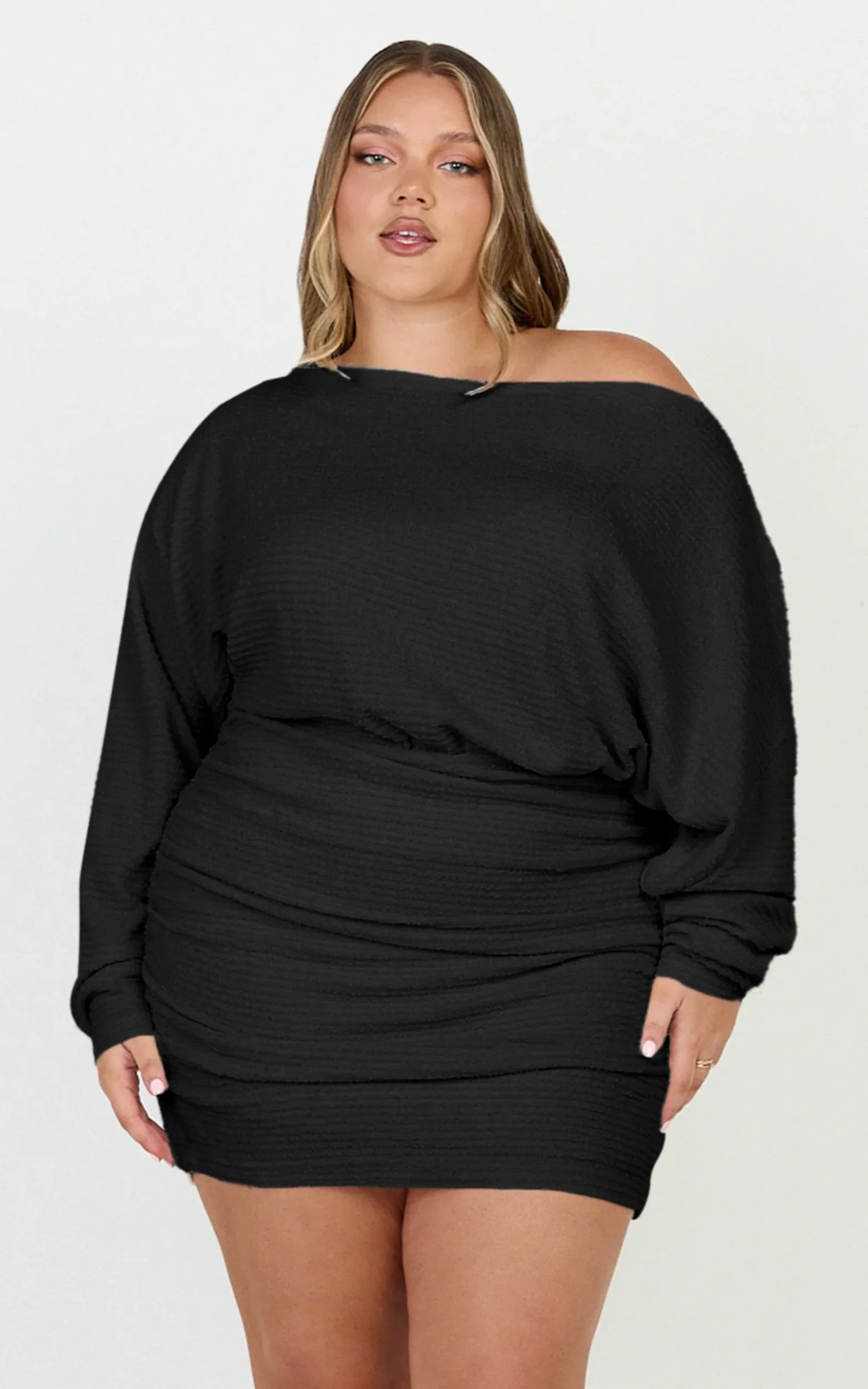 Alyce Mini Dress - Long Sleeve One Shoulder Dress in Black