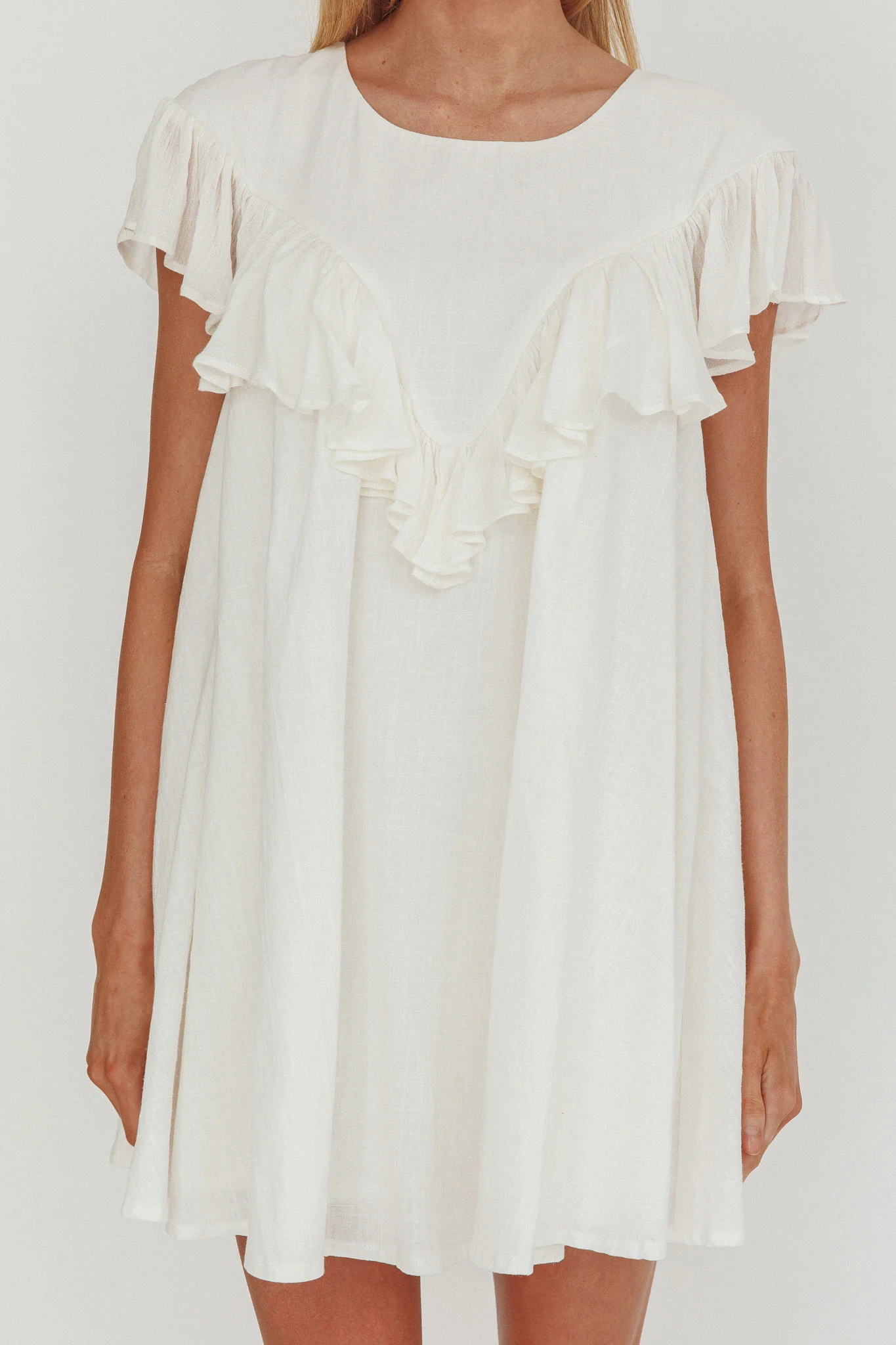 Sunshine Weekend Frill Trim Babydoll Mini Dress White - luluinthesky
