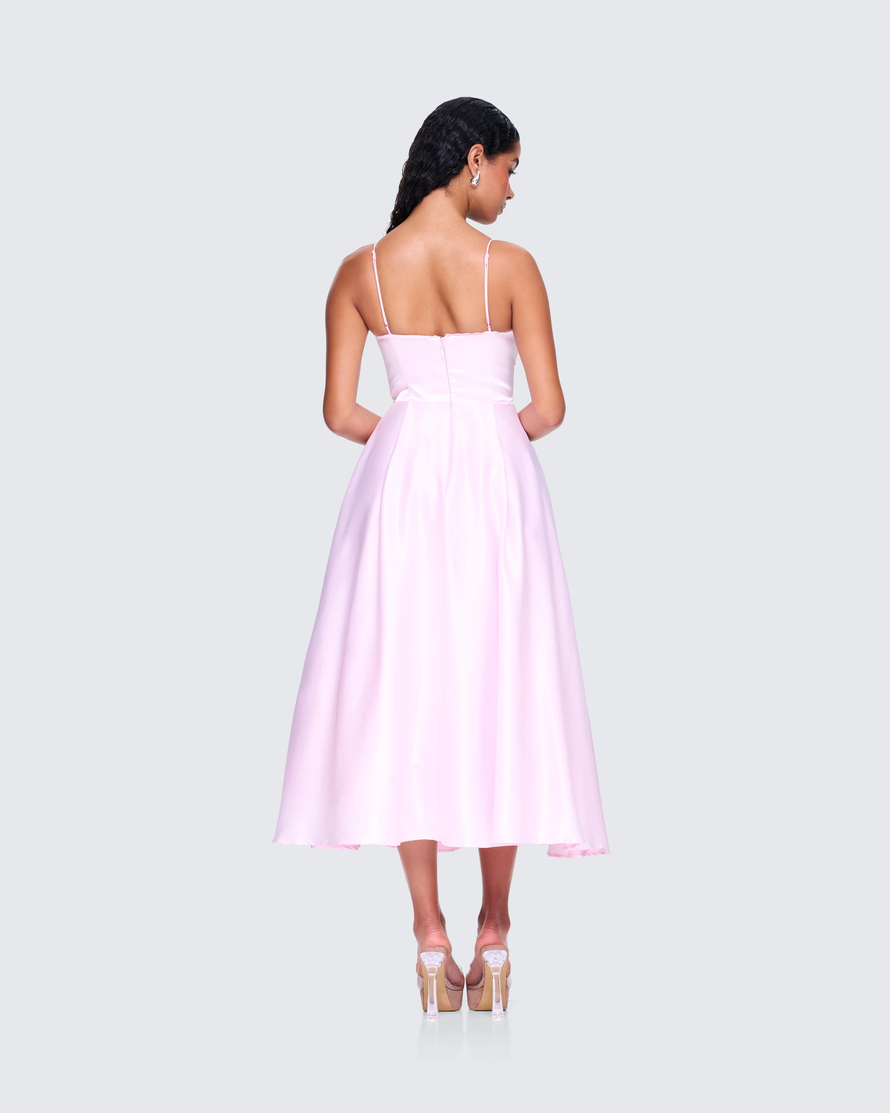 Eulla Pink Satin Midi Dress