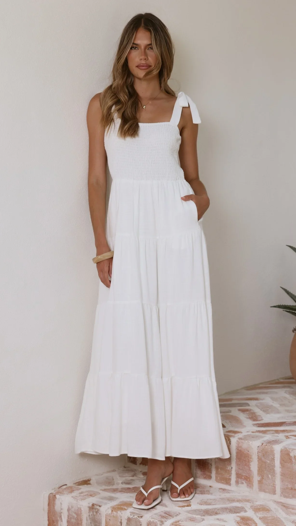 Carlina Tiered Maxi Dress - White