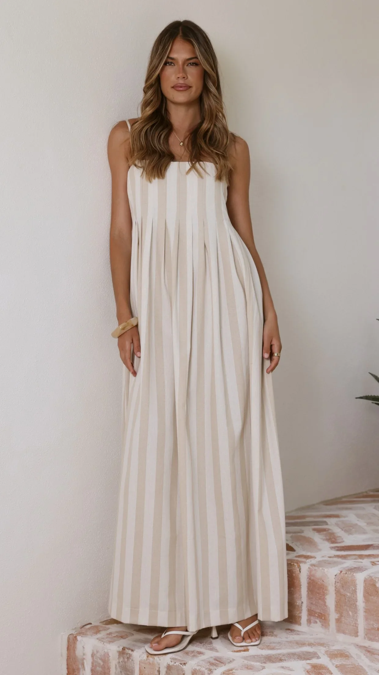 Pippa Maxi Dress - Beige Stripe
