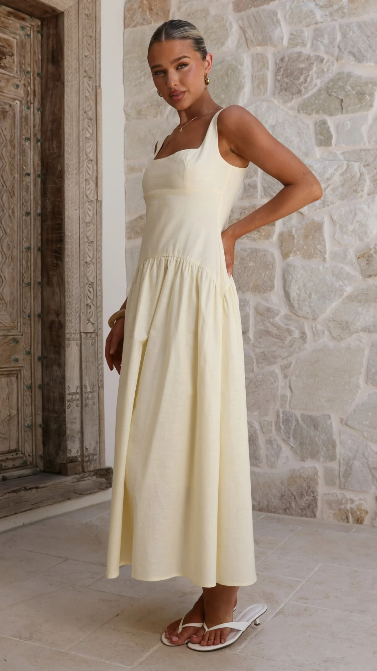 Lucy Drop Waist Maxi Dress - Butter - luluinthesky