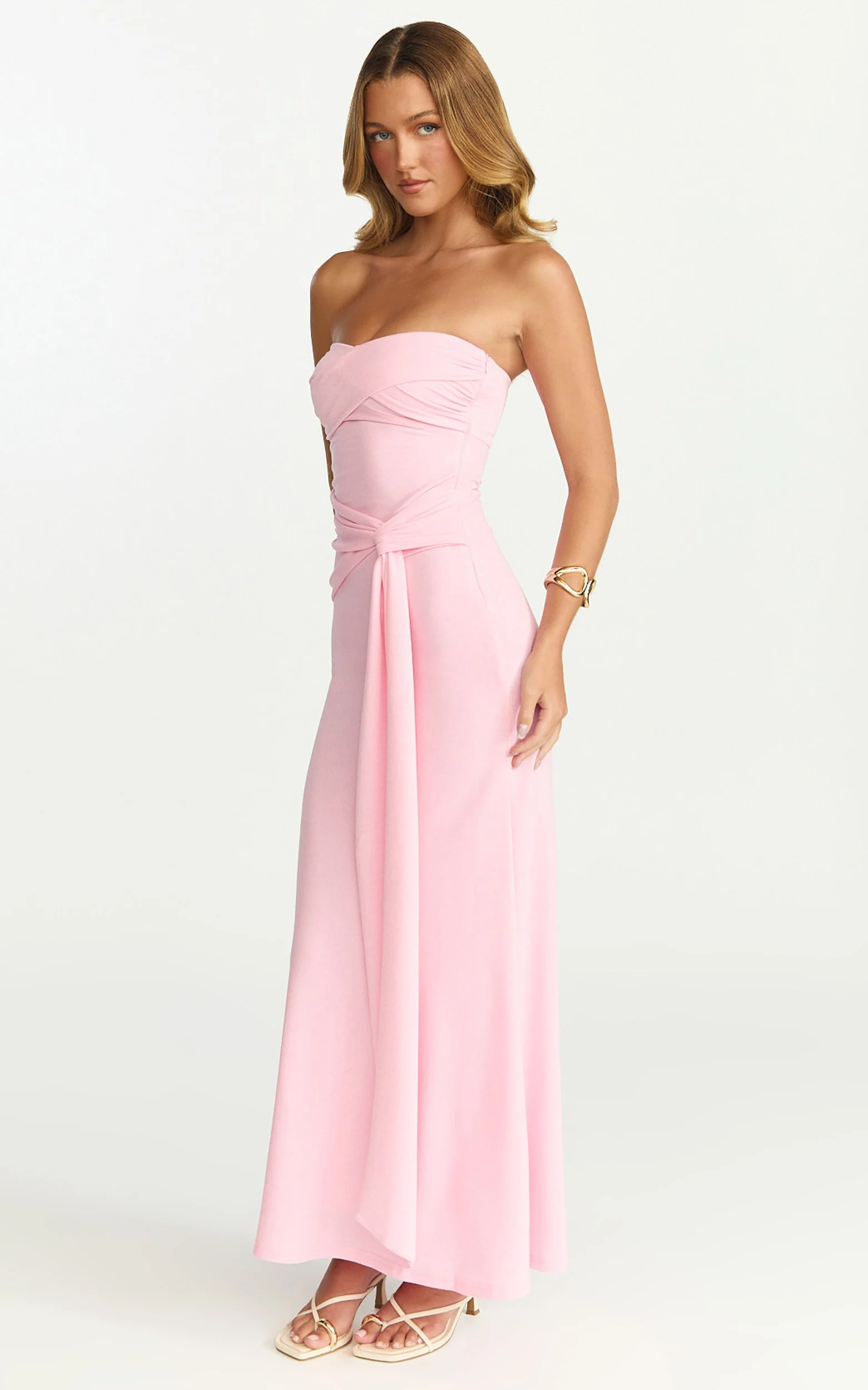 Aria Maxi Dress - Strapless Tie Waist Dress in Pink