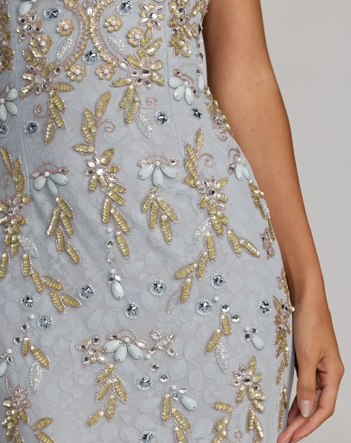 Blue Embellished Lace Sleeveless Gown - FASHION NOB