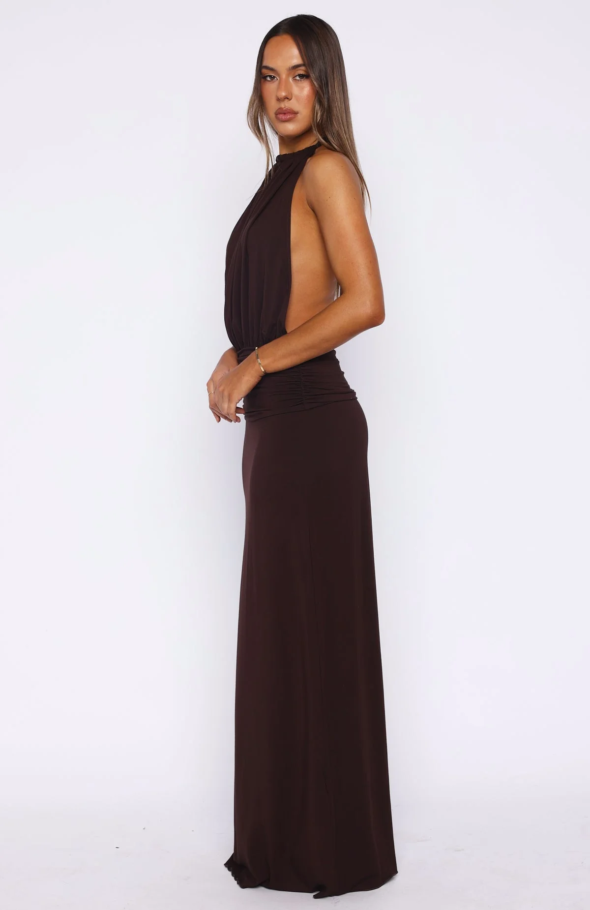 She's Got That Look Halter Neck Maxi Dress Dark Chocolate