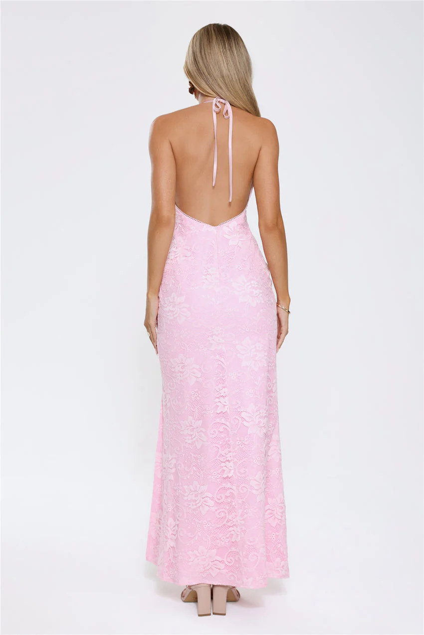 Glittered Passion Lace Maxi Dress Pink - luluinthesky