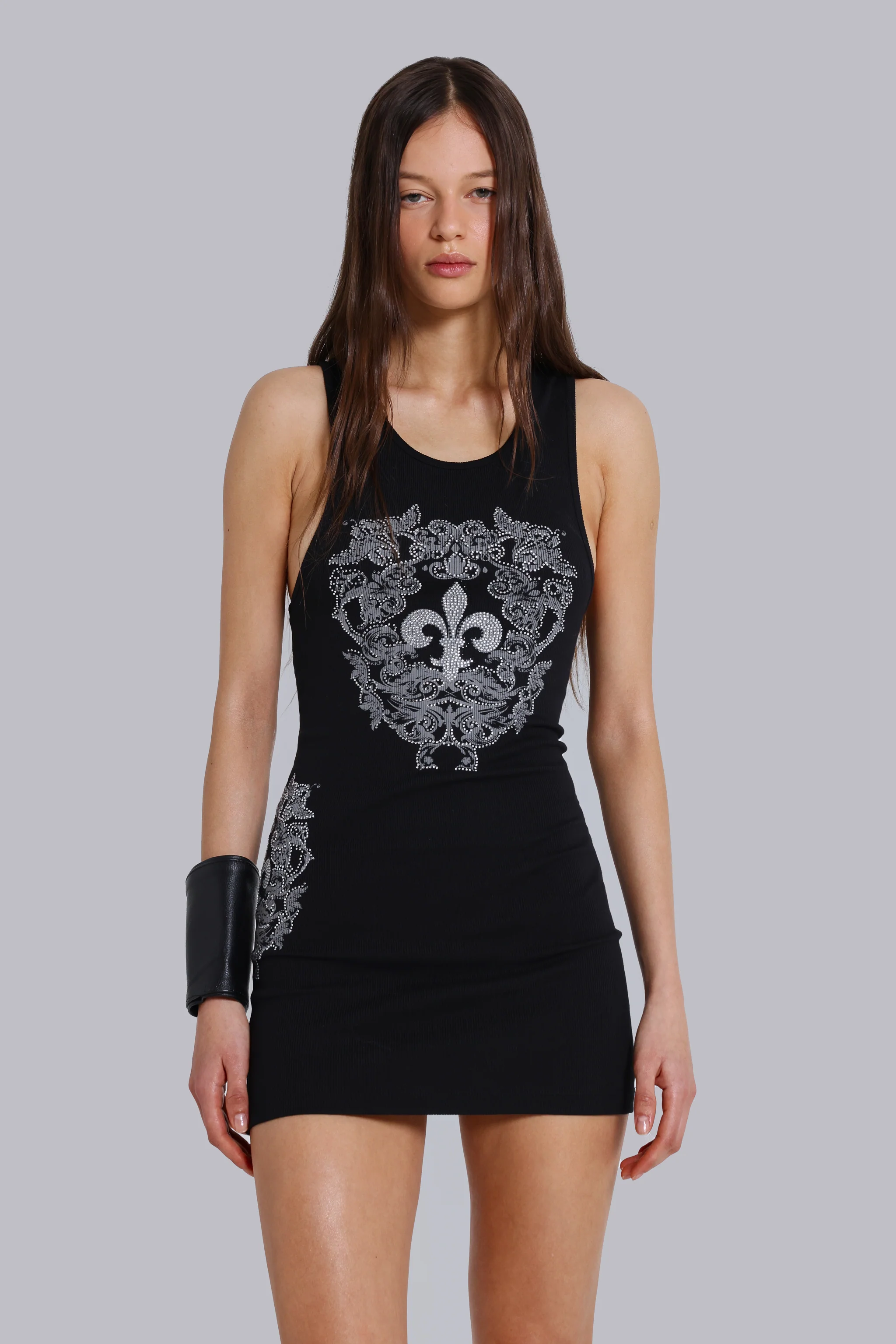 Rock Revival Rhinestone Fleur de Lis Vest Mini Dress