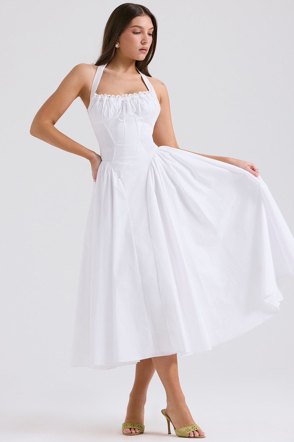 White Cotton Halter Sundress