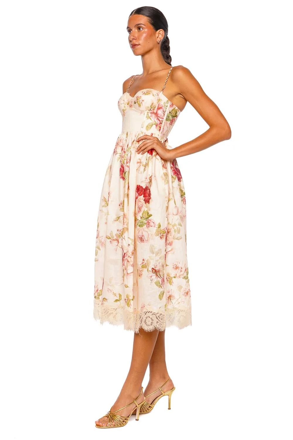 ZIMMERMANN Roselight Lace Trim Bustier Picnic Midi Dress