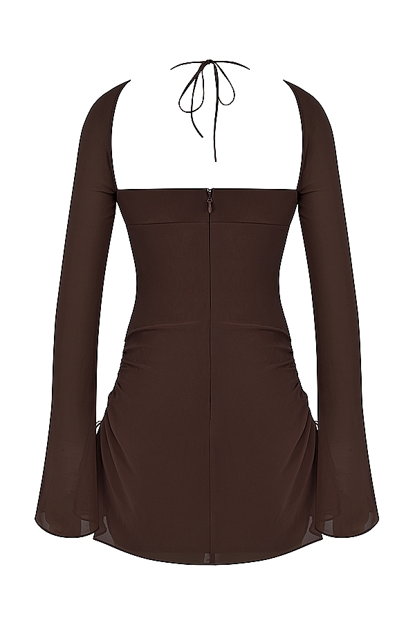 Chocolate Chiffon Cutout Halter Mini Dress