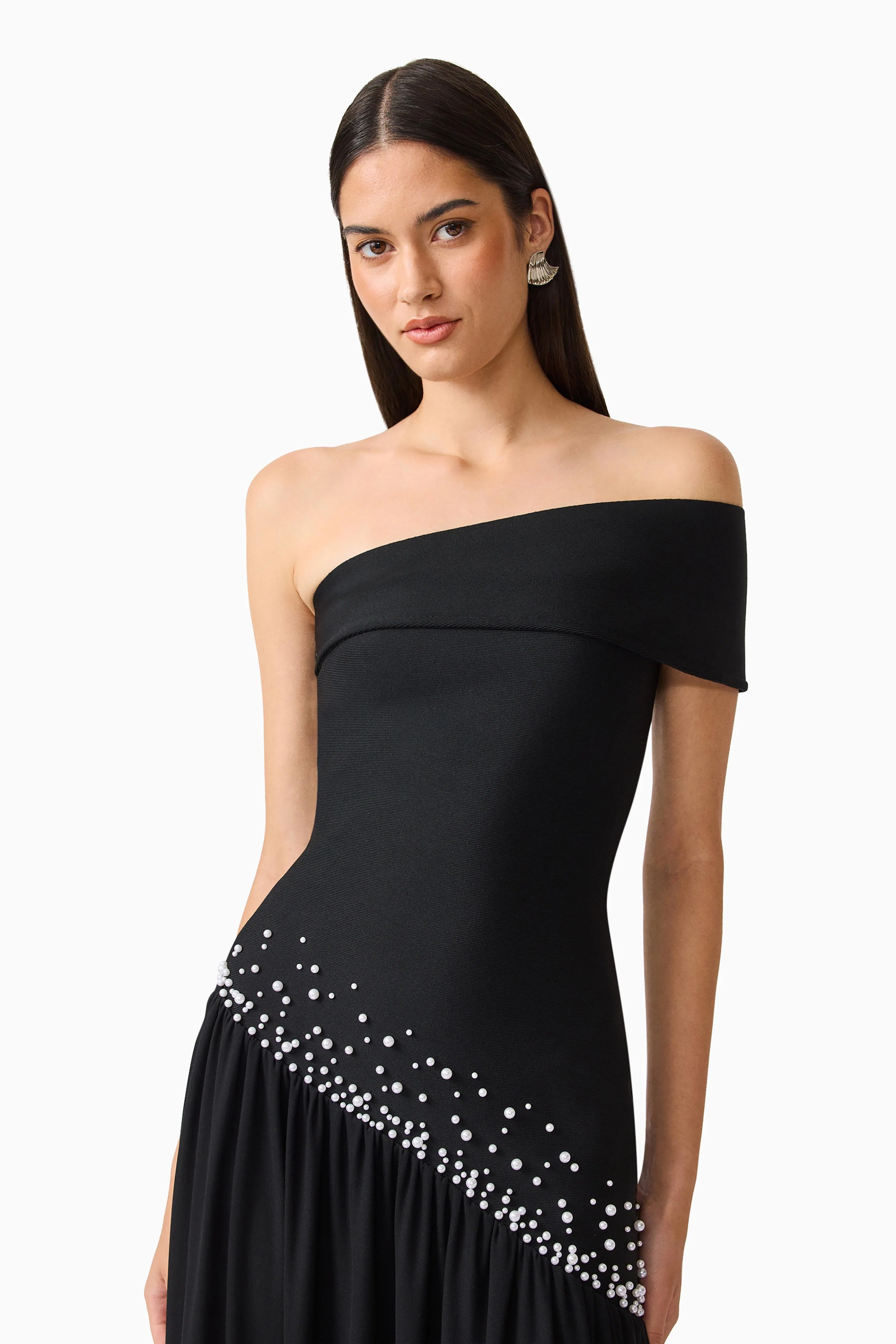 Natasia Off Shoulder Gown in Black