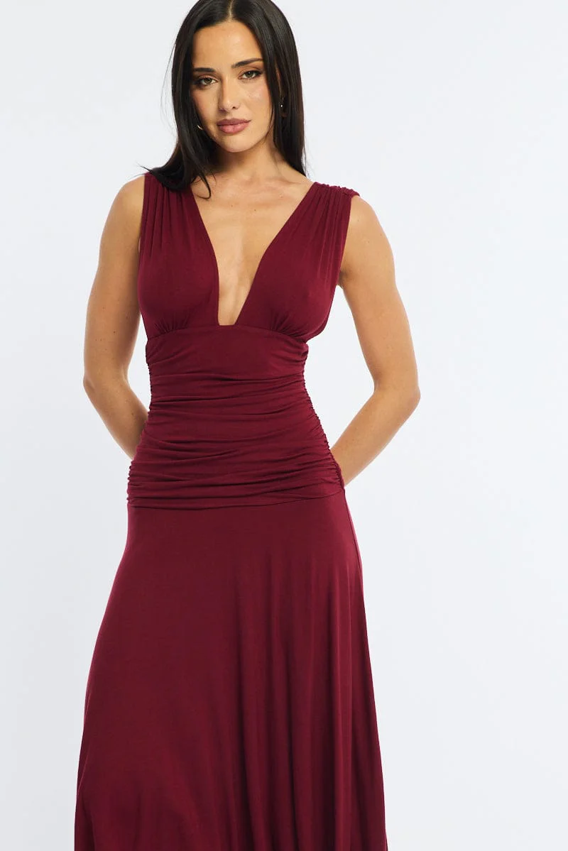 Red Midi Dress Hanky Hem