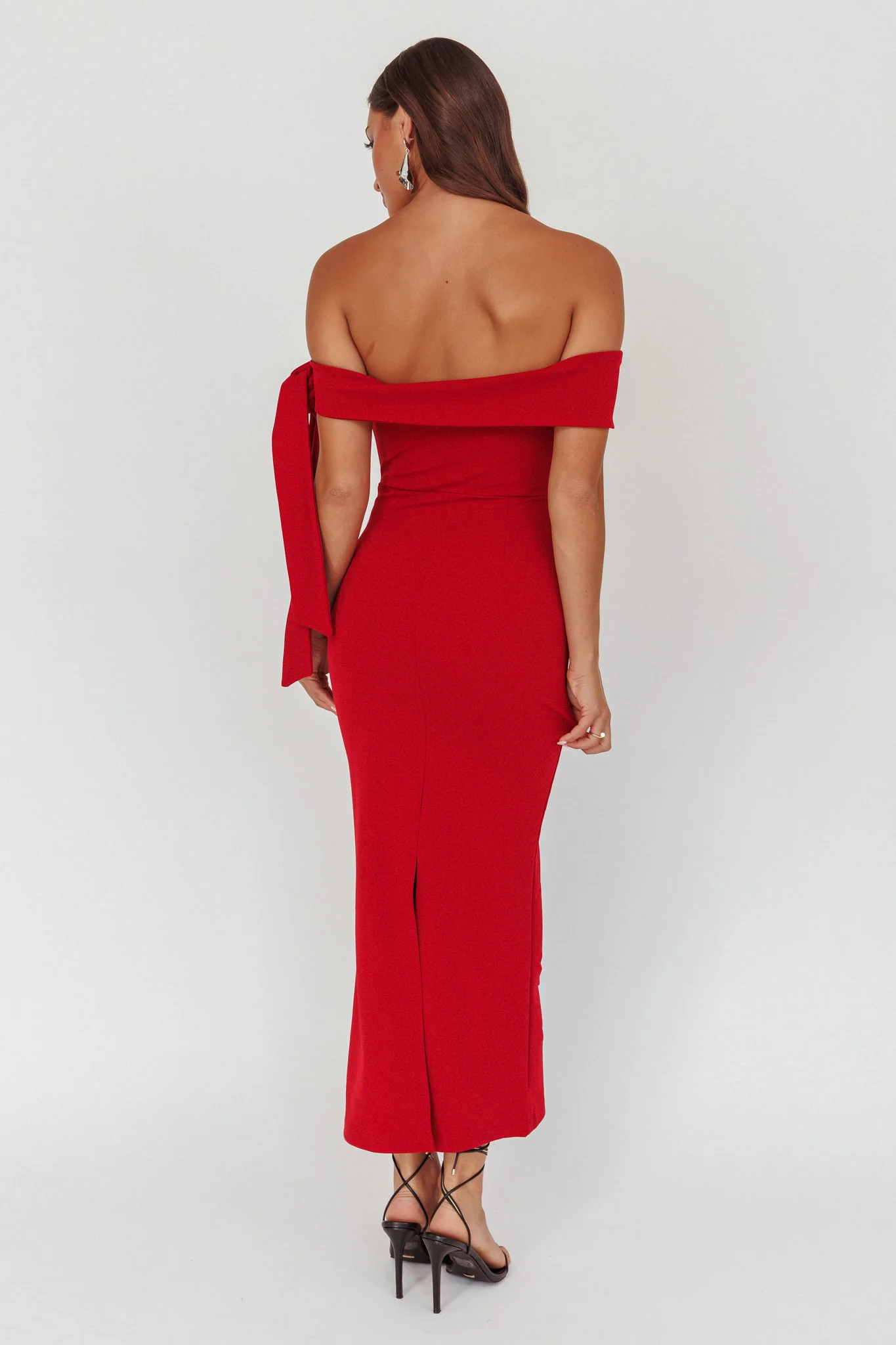 Aurora Sky Off-Shoulder Tie Maxi Dress Cherry
