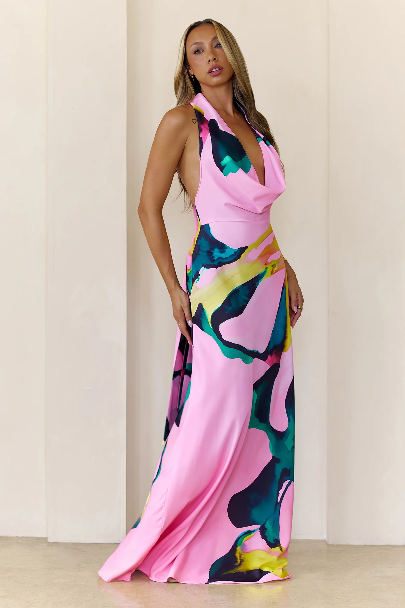 Palm Beach Vibe Halter Maxi Dress Print
