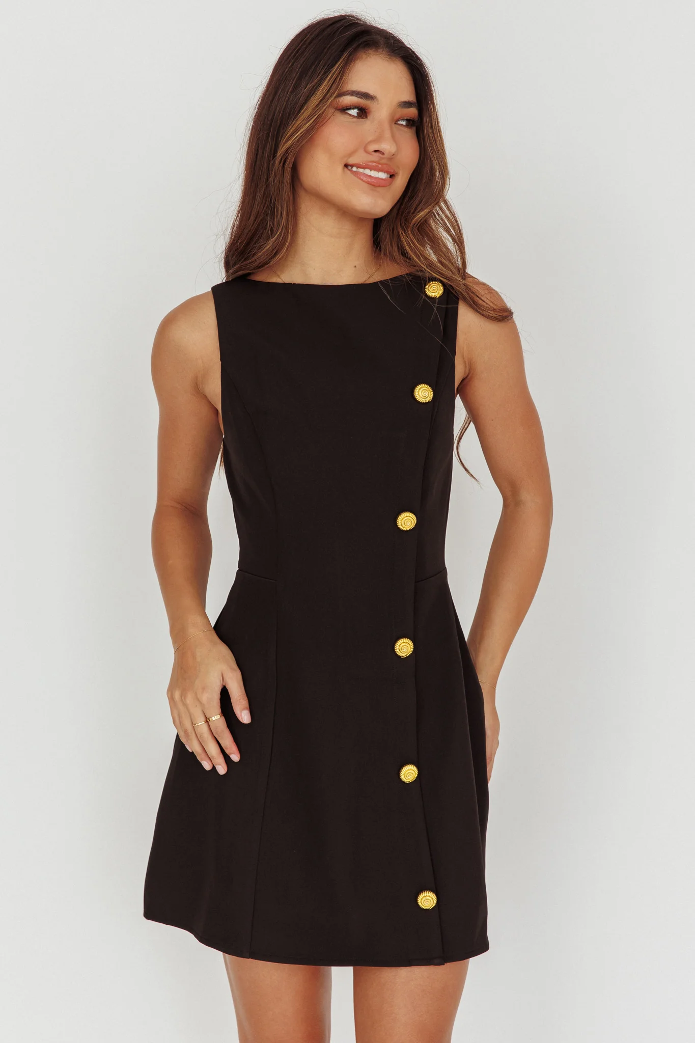 Opulent Button Front Mini Dress Black