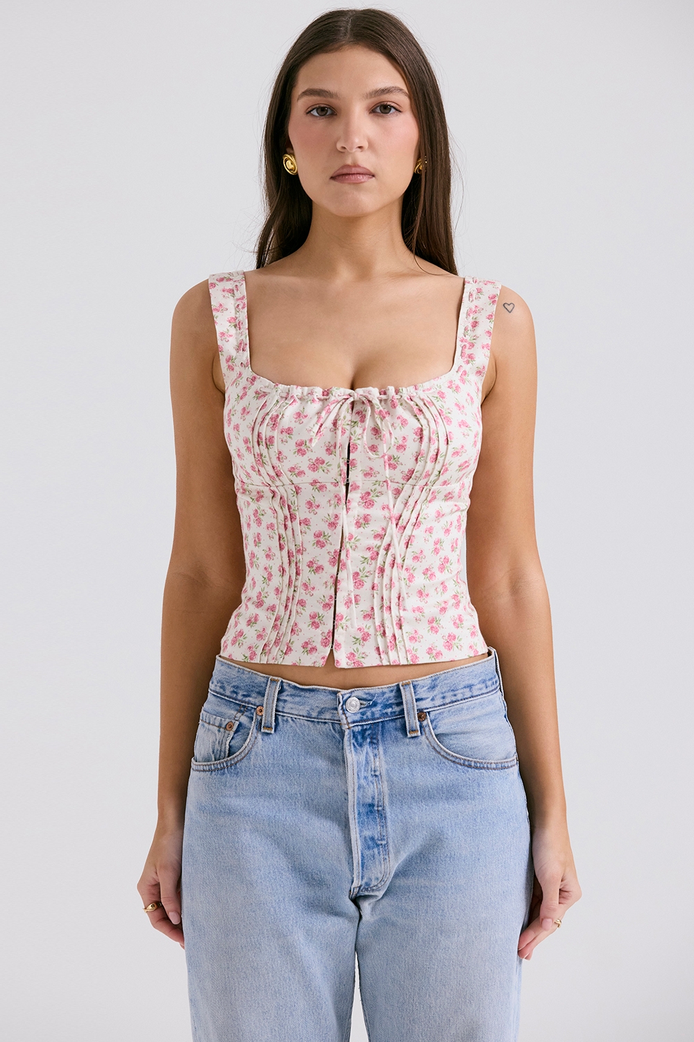 White Rosebud Print Top