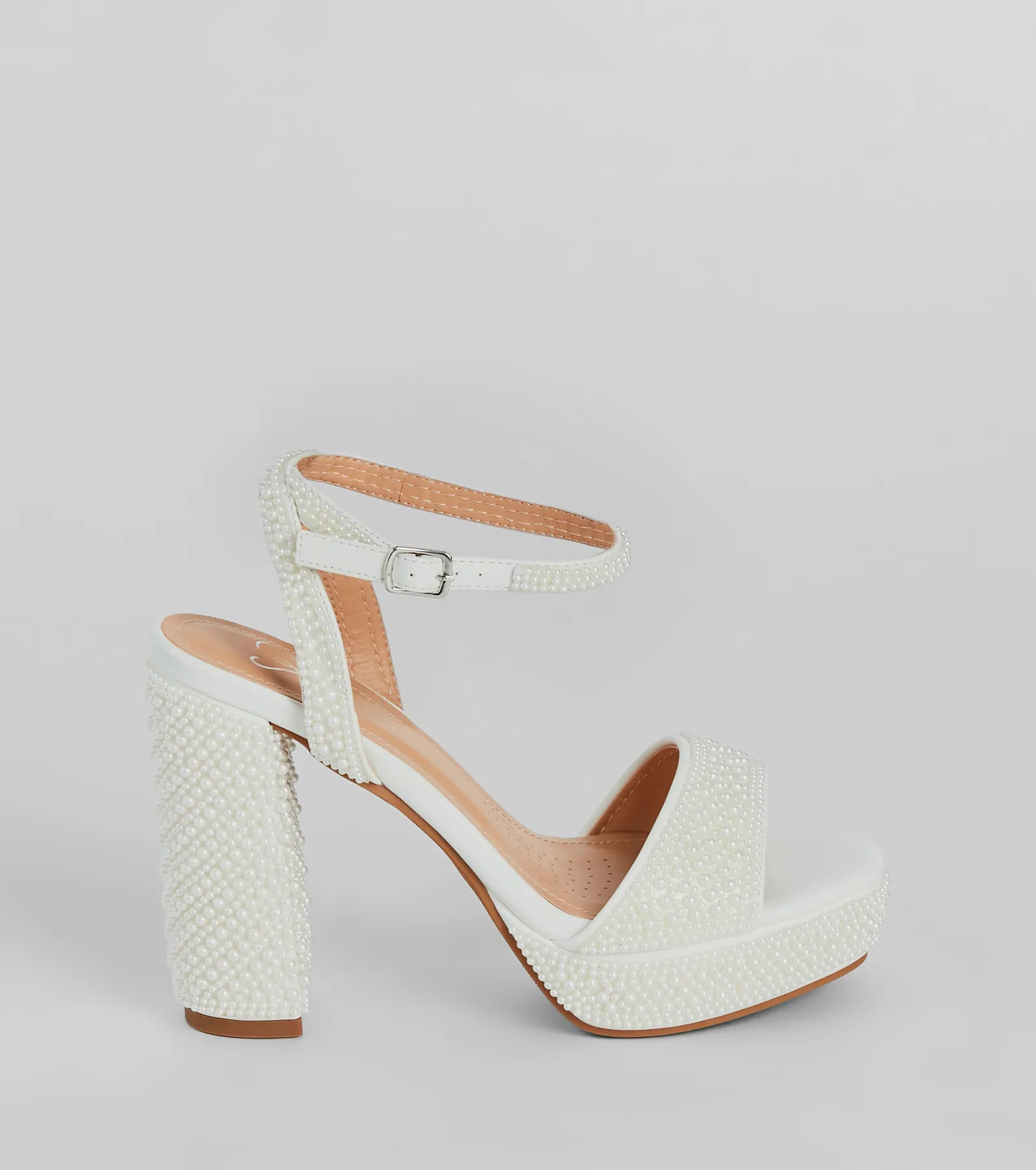 Elite Glam Faux Pearl Platform Block Heels