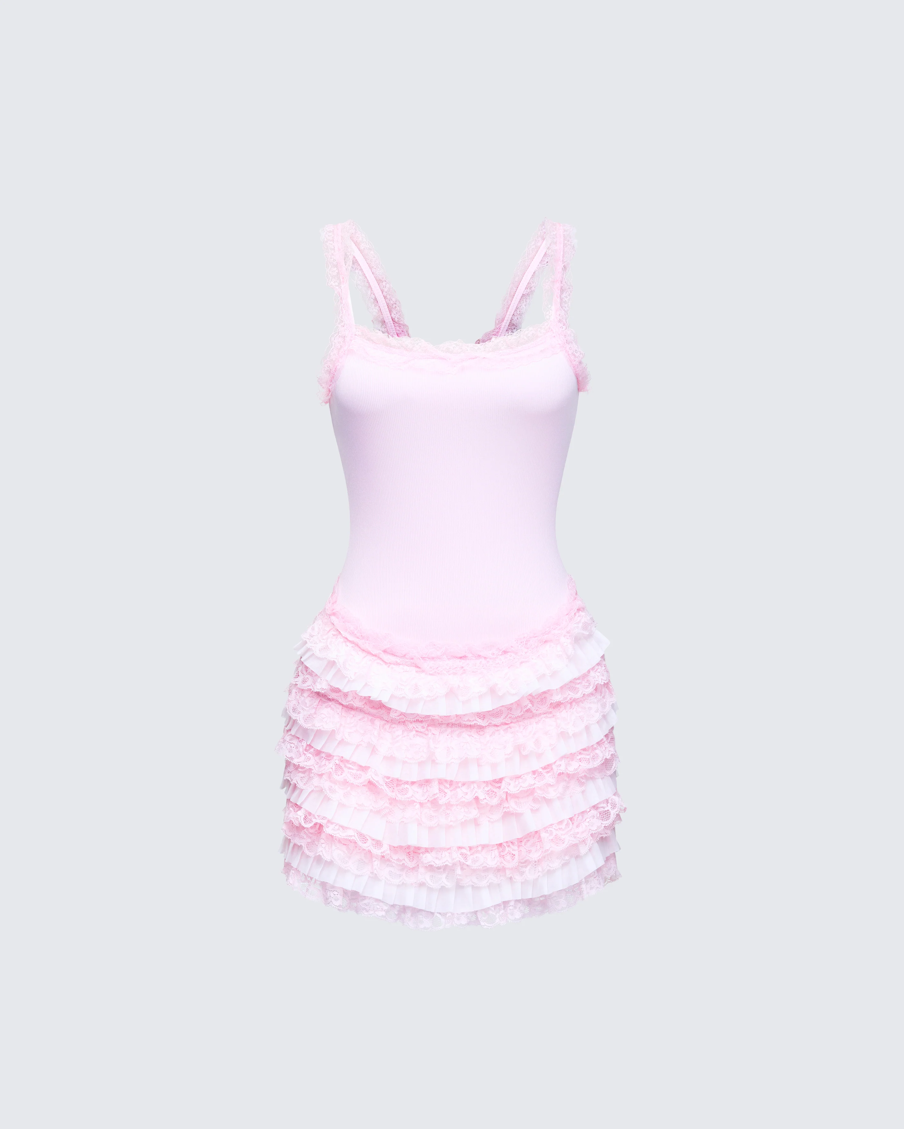 Amira Pink Ribbed Ruffle Mini Dress