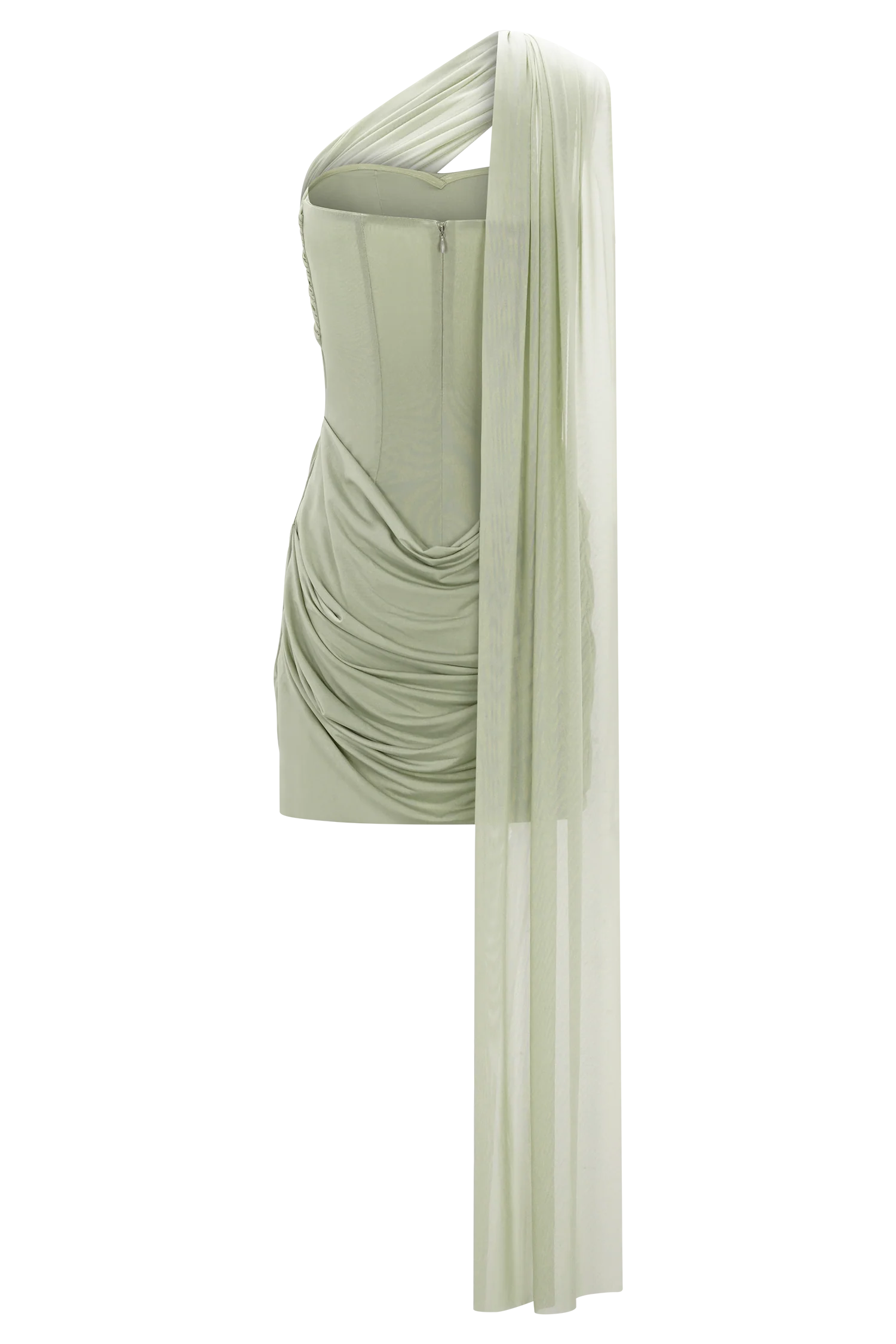 Mattea Slinky And Mesh Mini Dress With Scarf - Sage