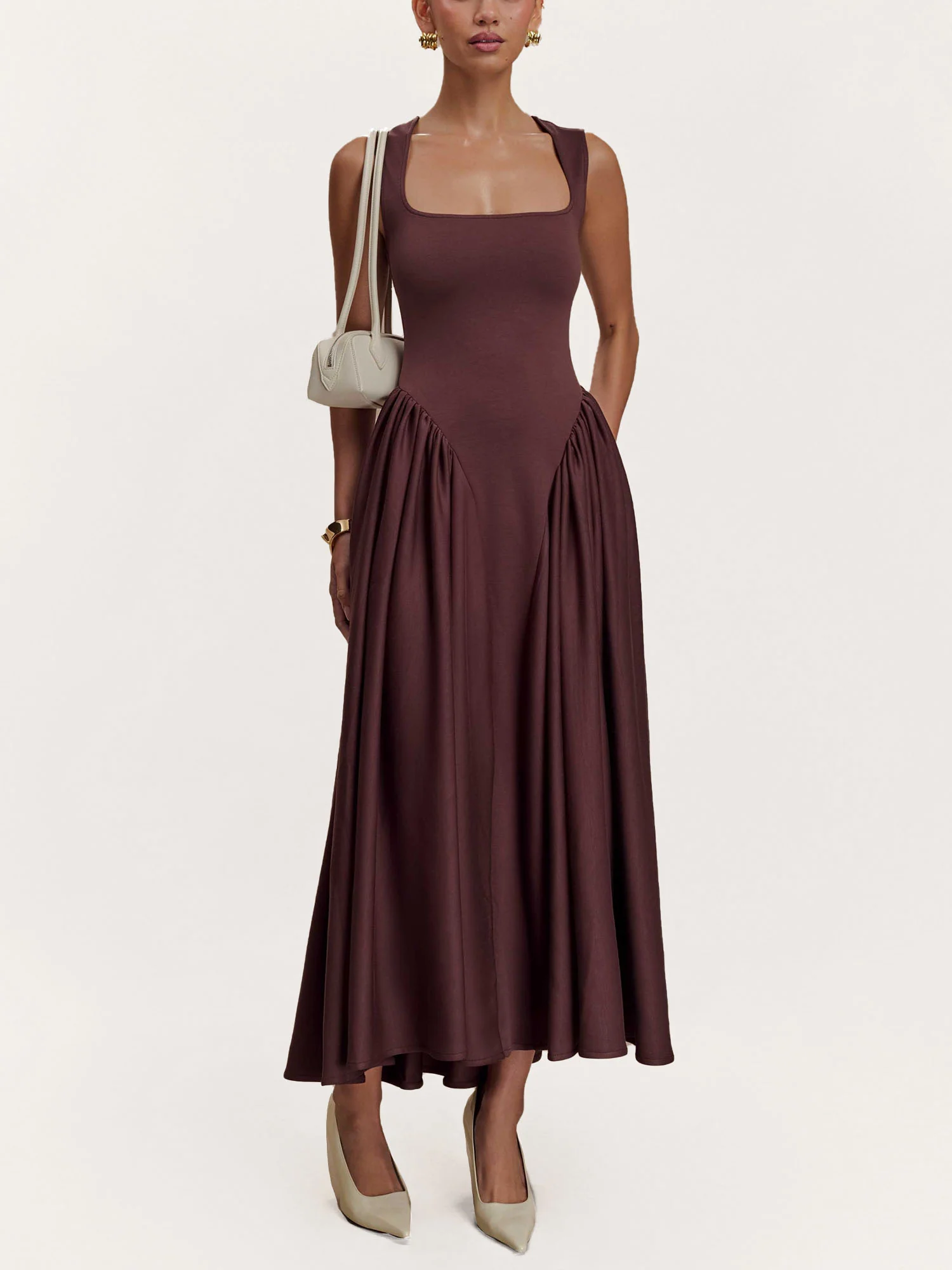 Mocha Sculpted Drape Midi Dress