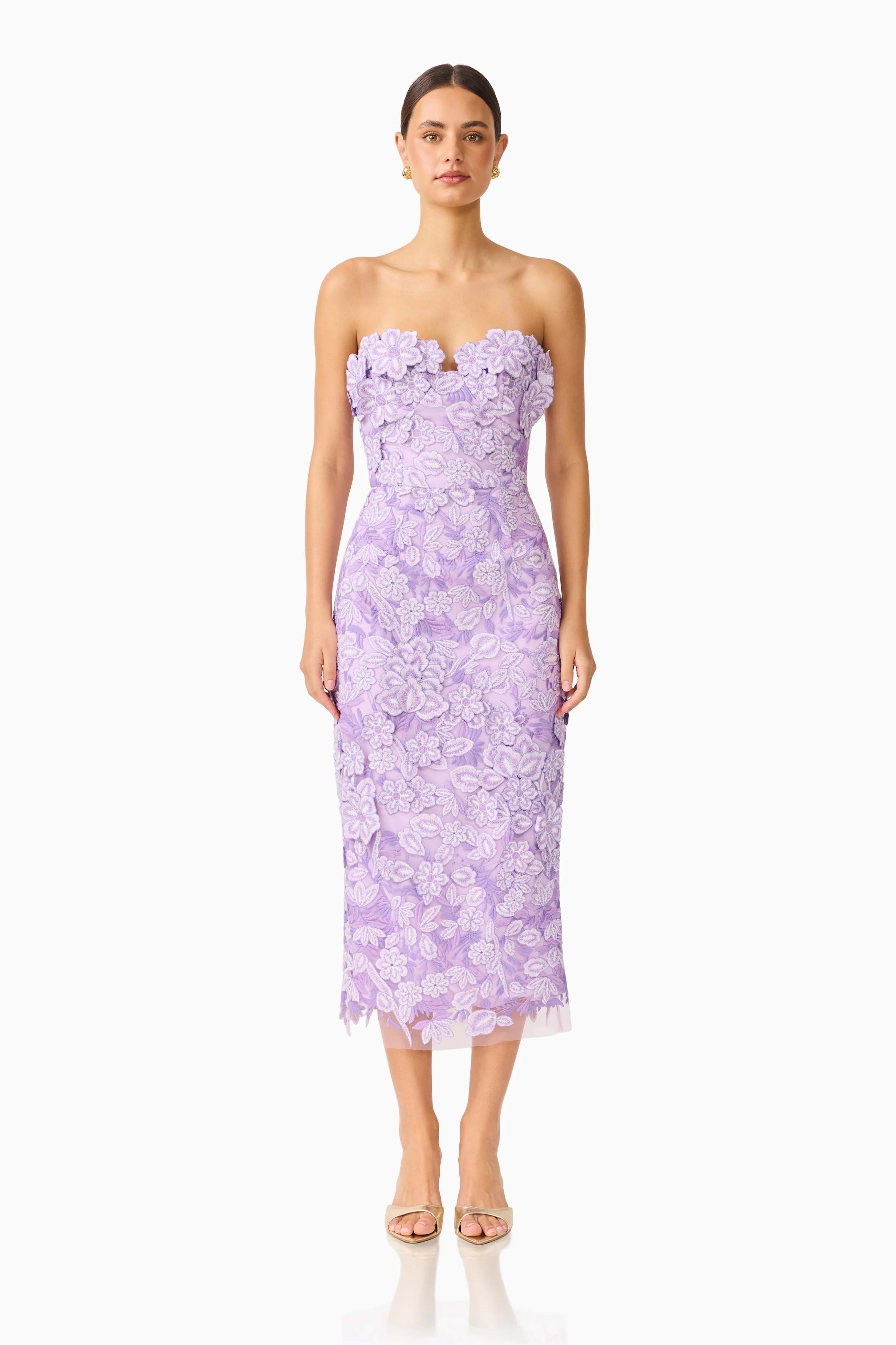 Roseate Strapless Midi Dress in Purple