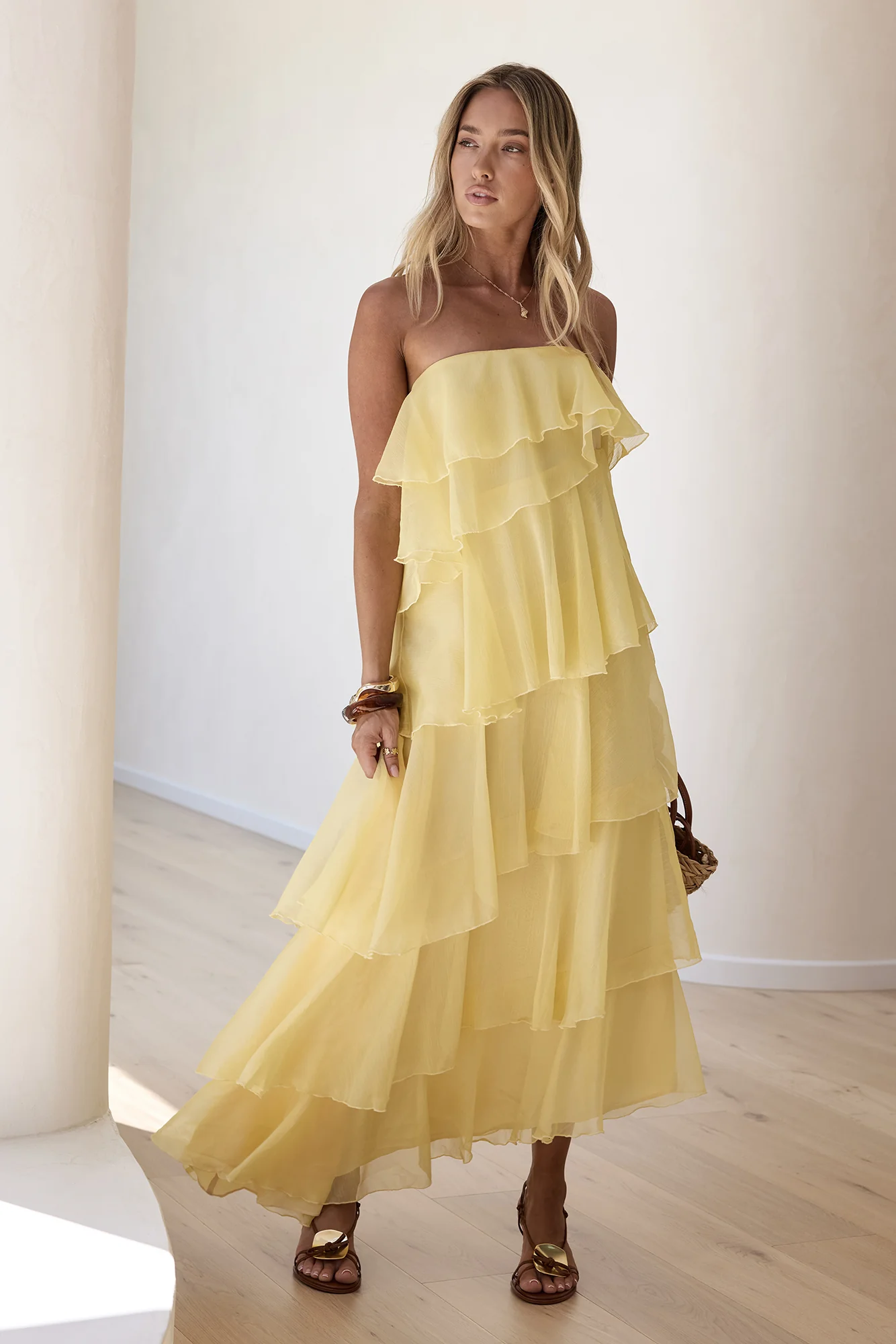 Drop Of Sun Strapless Maxi Dress Yellow