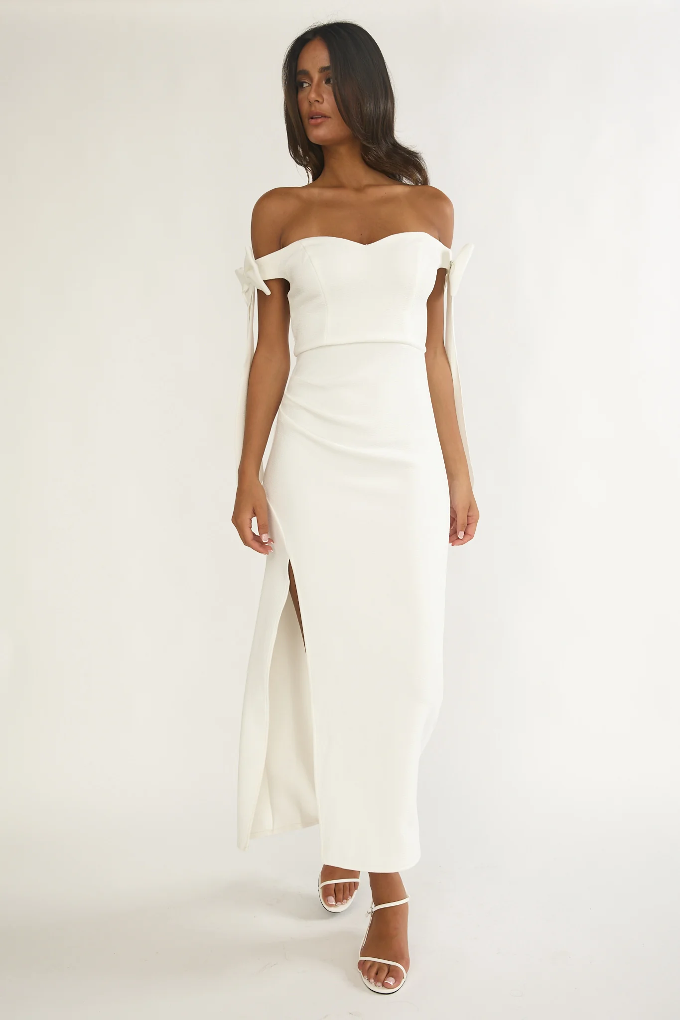 Have Faith Off-Shoulder Bow Sleeve Maxi Dress White