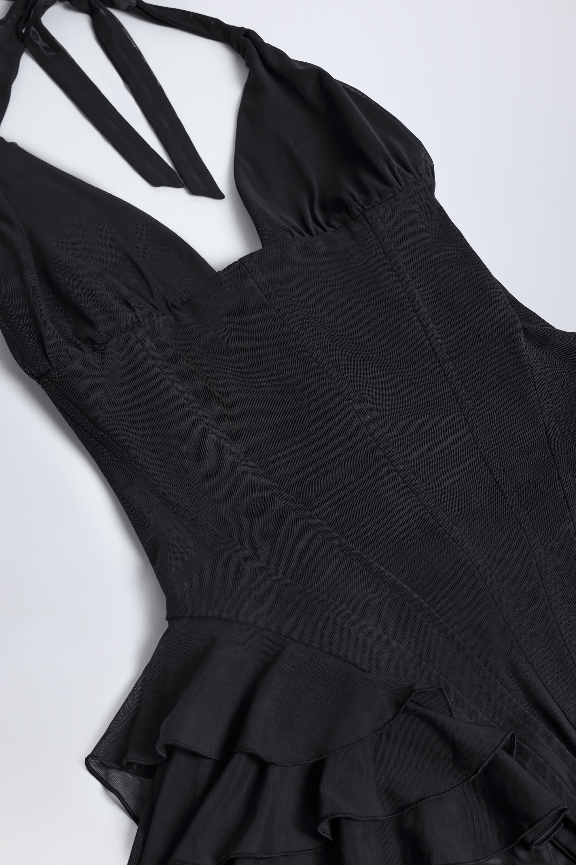 Ruffled Halterneck Bodysuit in Black