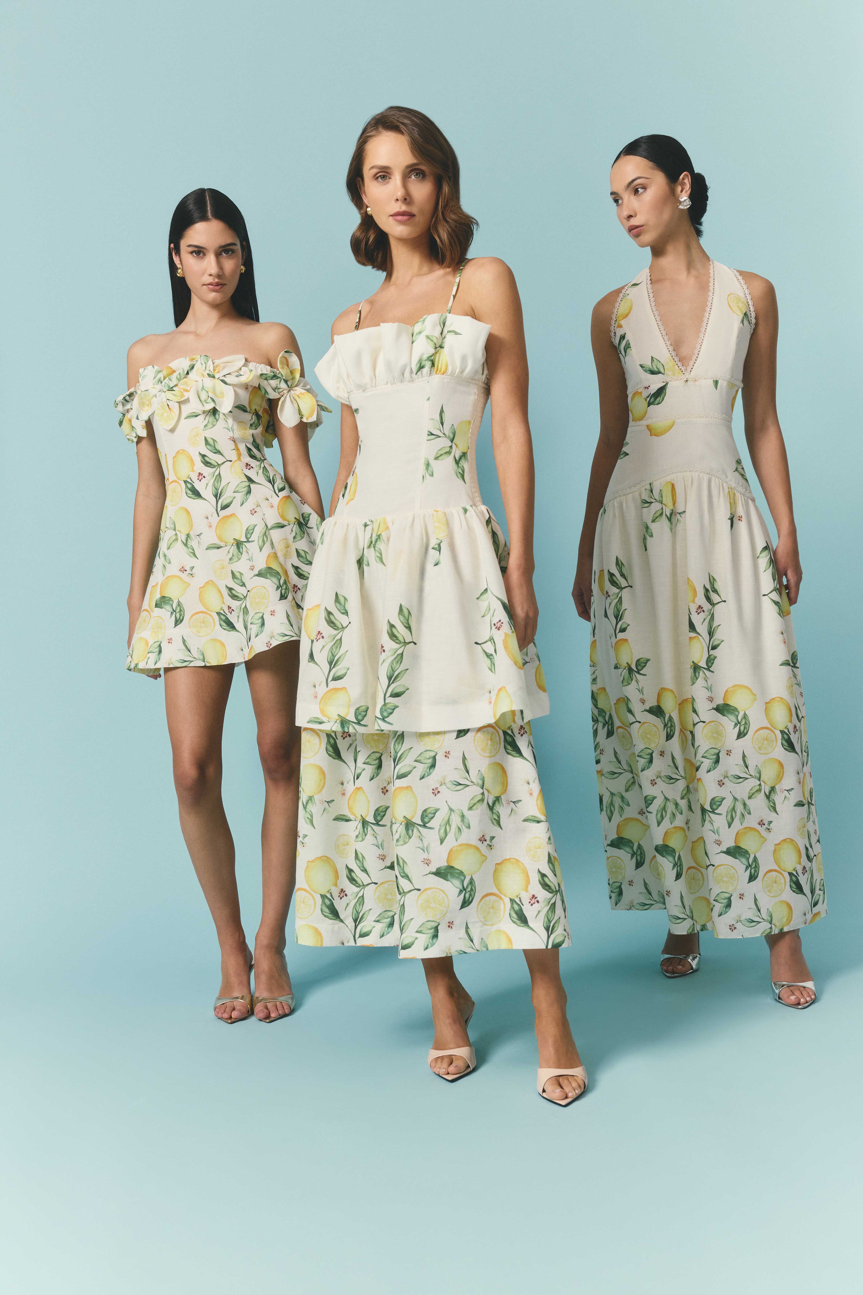 Hana Off Shoulder Mini Dress in Lemon Print