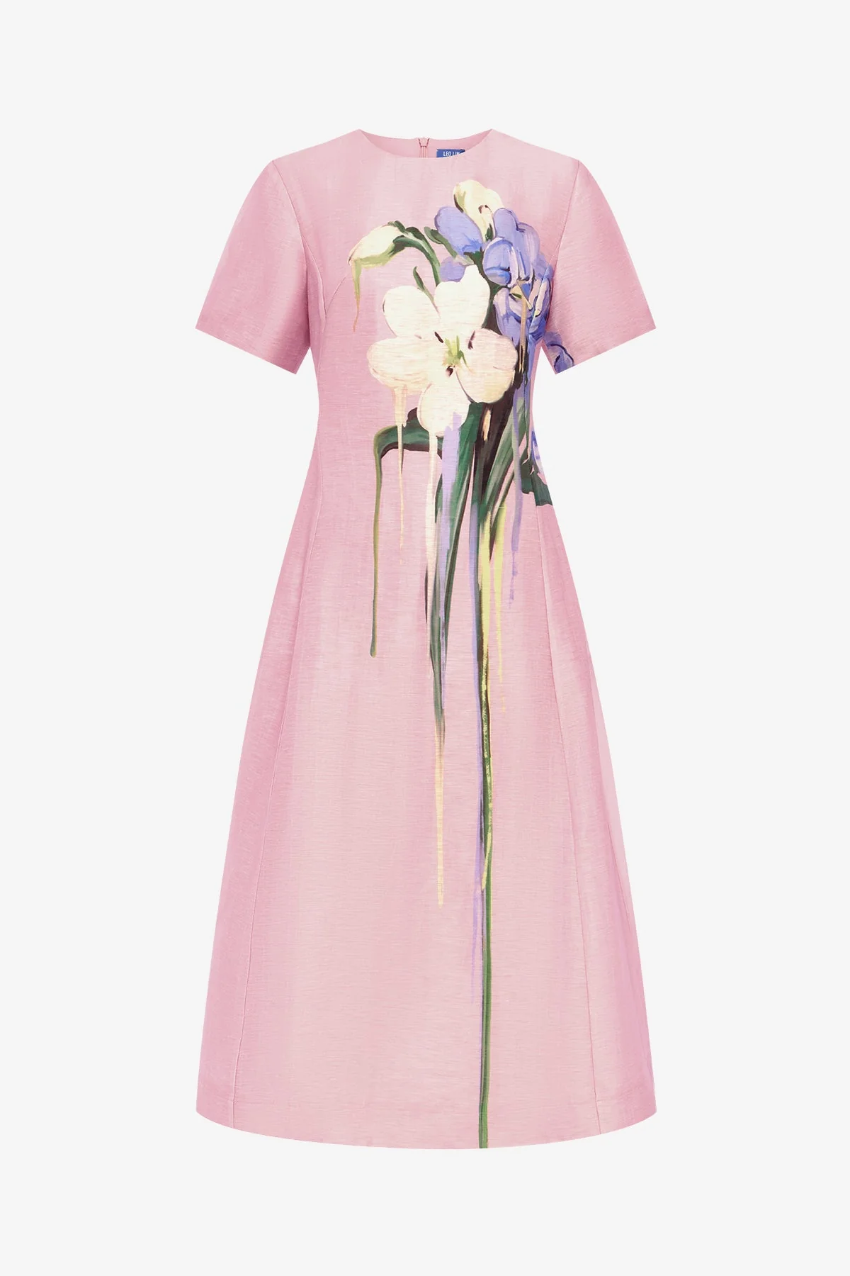 Caroline Short Sleeve Midi Dress - Bouquet Print in Pastel Pink