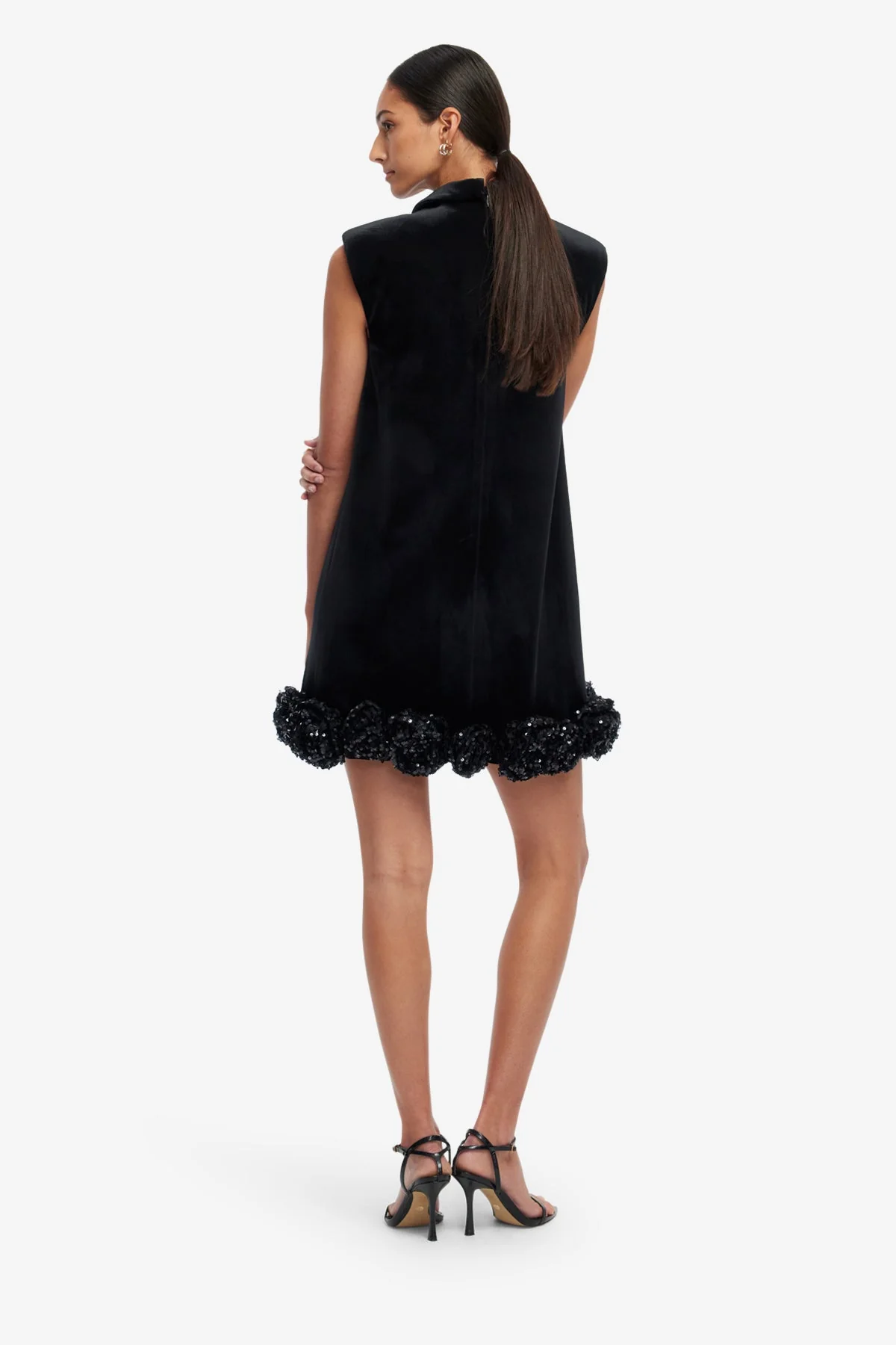 Lingyu Velvet Embellished Mini Dress - Ebony