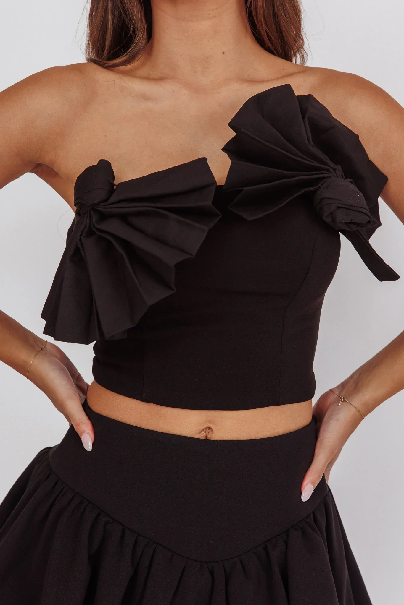 Deisi Concertina Strapless Crop Top Black - FASHION NOB