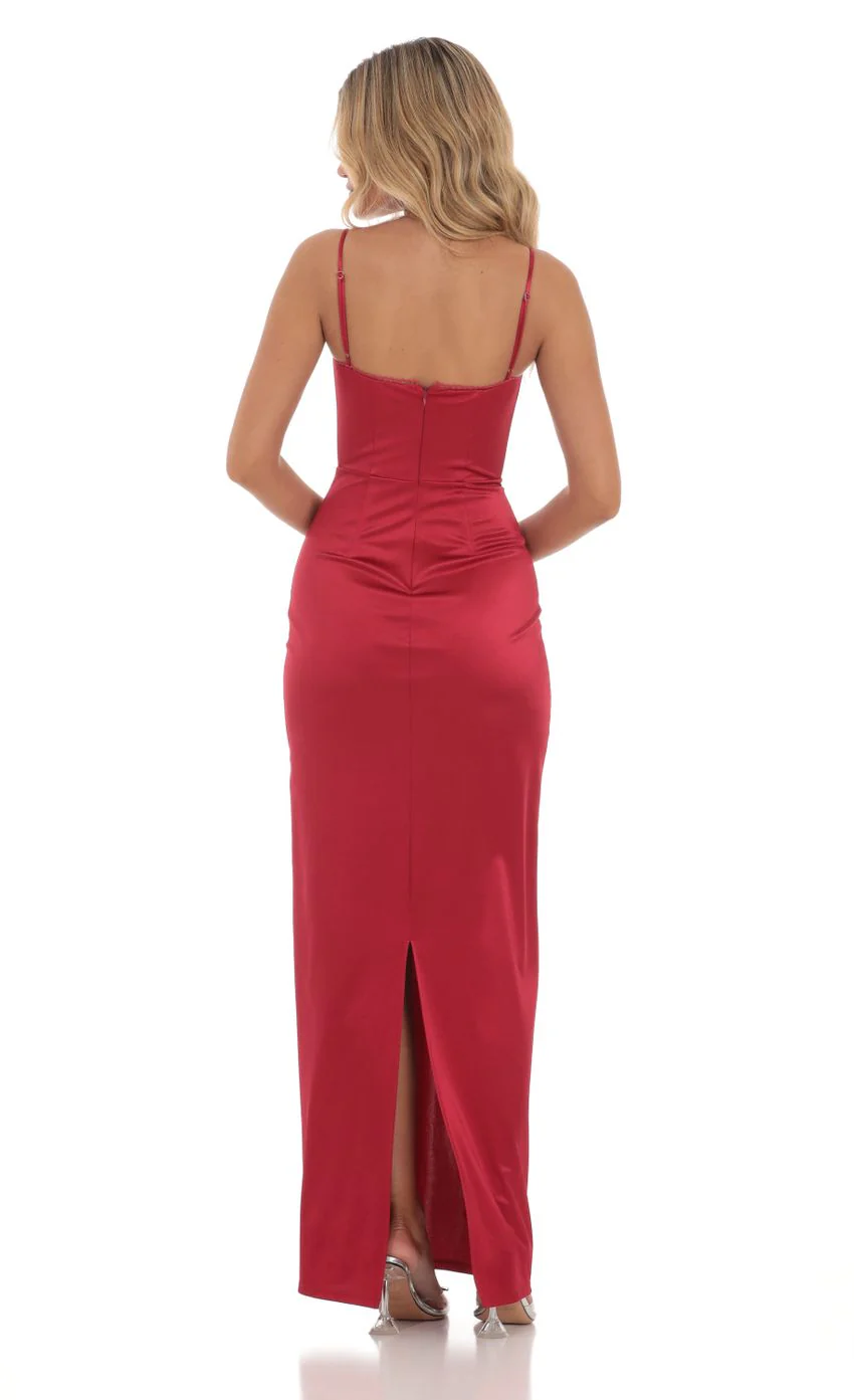 Satin Bodycon Maxi Dress in Red - luluinthesky