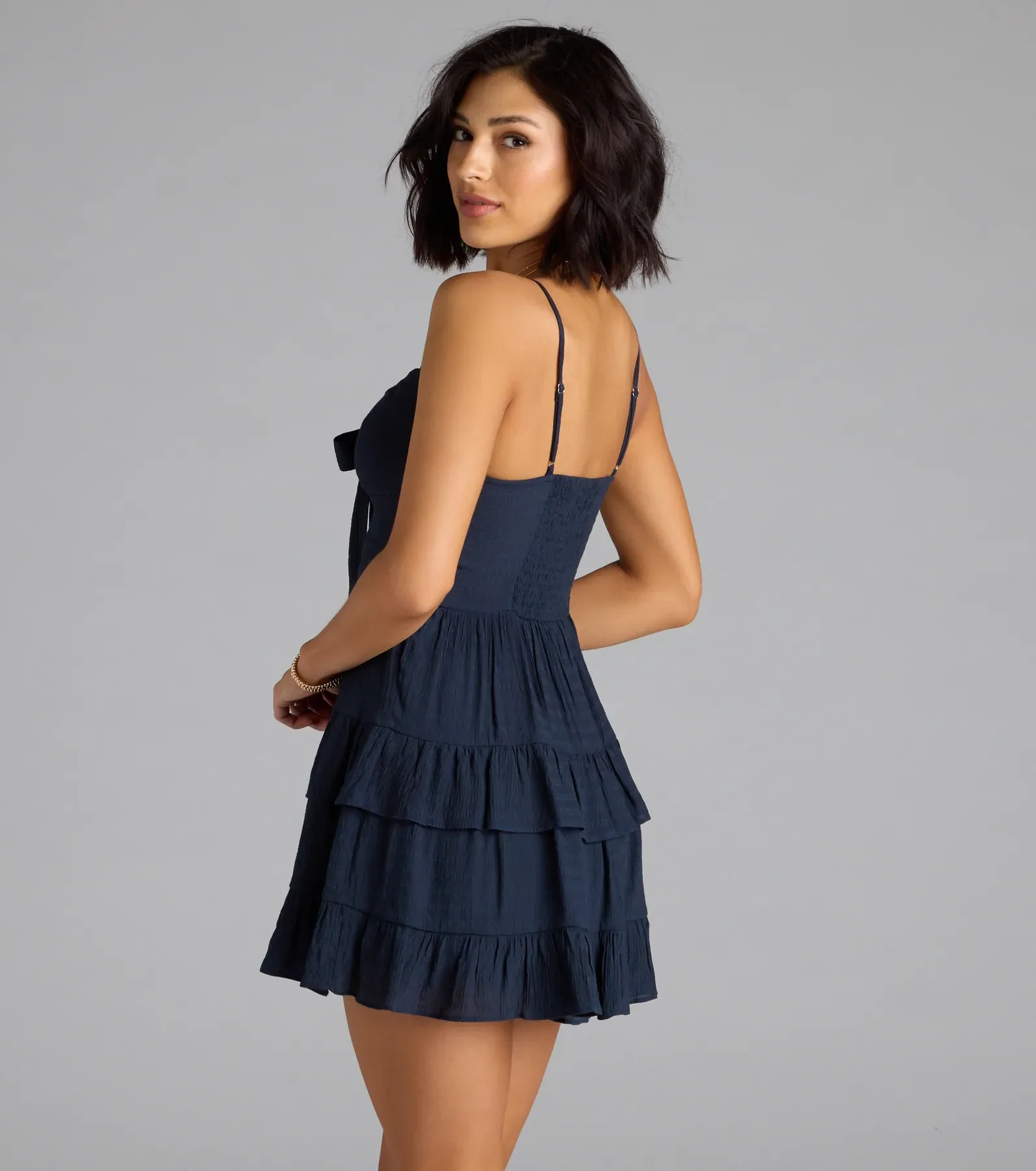 So Effortless Tie-Front Ruffled Skater Dress