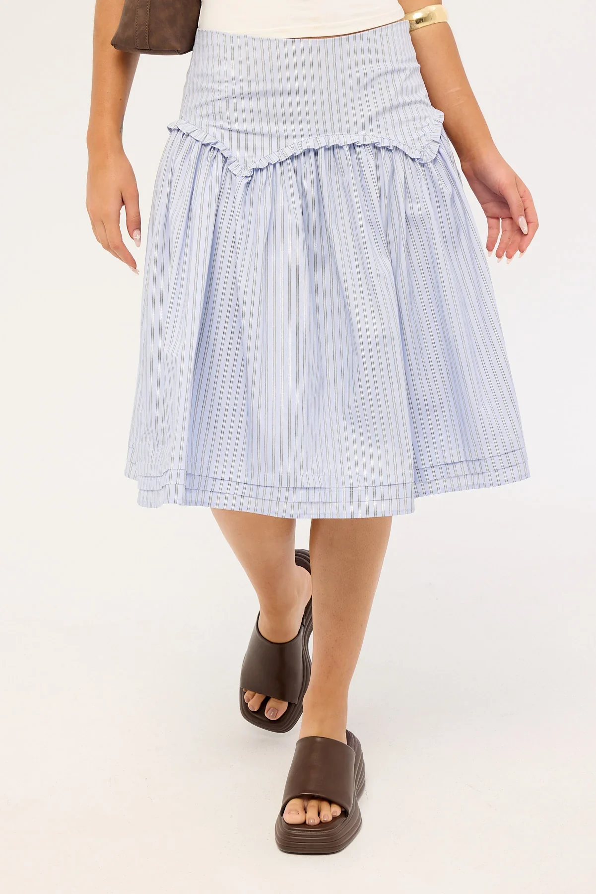 Perfect Stranger Montel Mid Rise Midi Skirt Blue Stripe