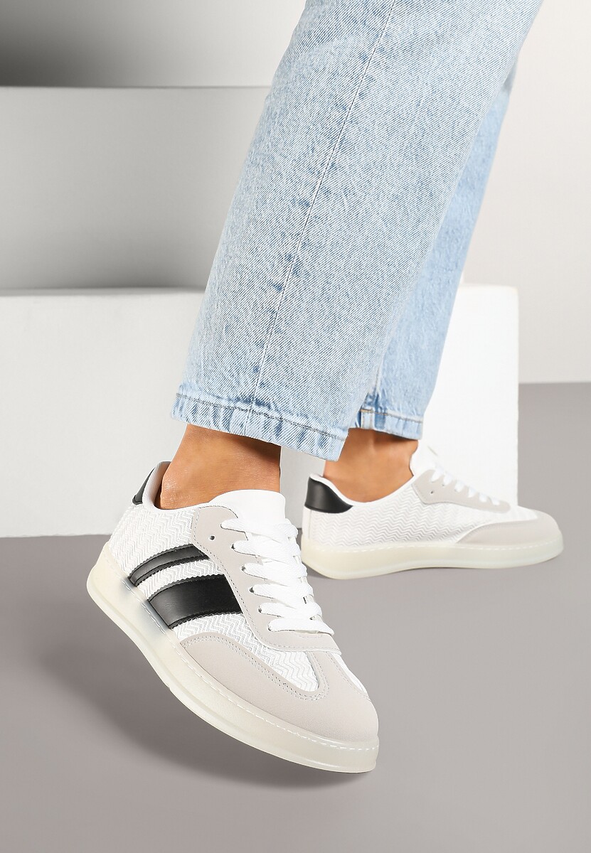 Biało-Czarne Sneakersy w Stylu Tenisówek z Paskami Eleaniria