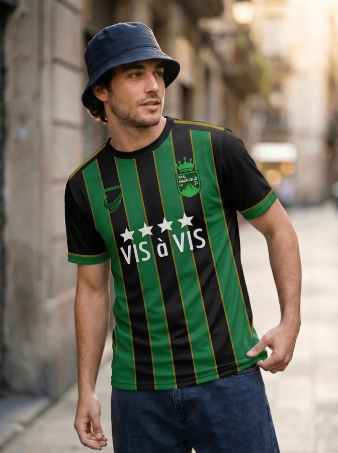 Green and black striped football kit — MOMUTO custom teamwear
